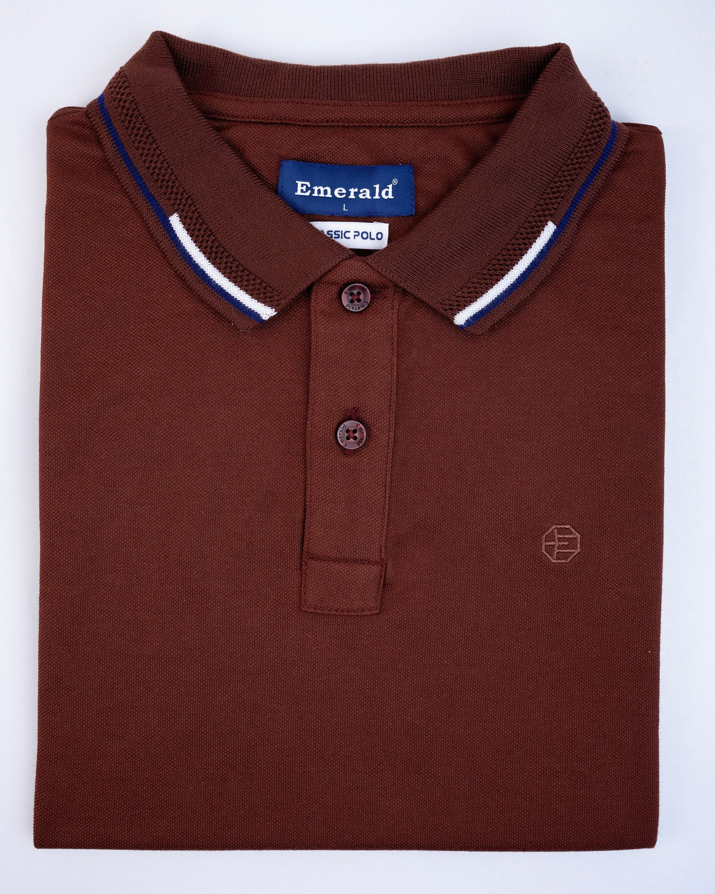 Emerald Pique Solid Slim Fit Polo-Pecan Brown