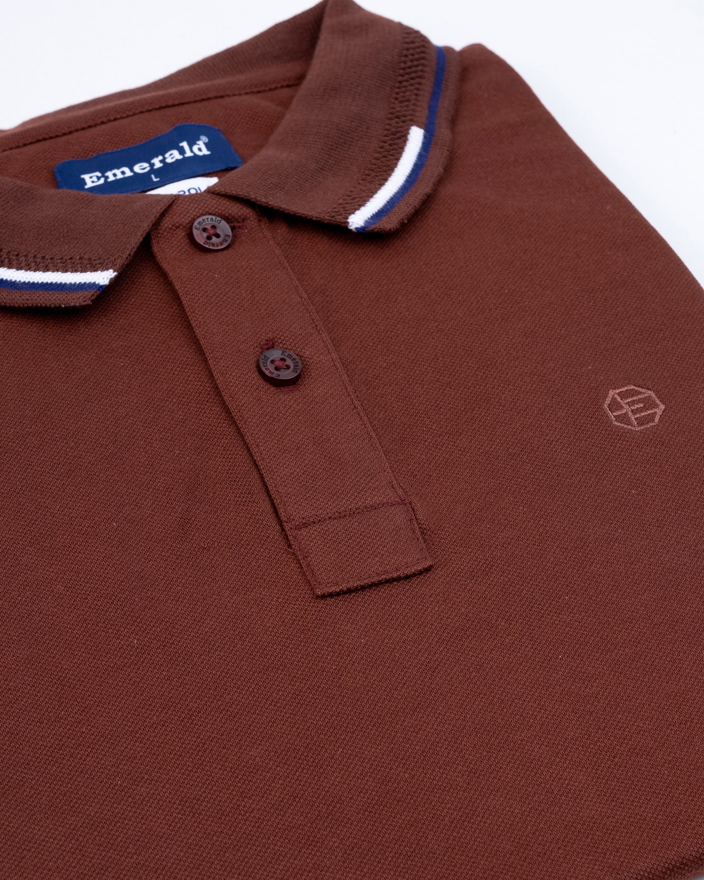 Emerald Pique Solid Slim Fit Polo-Pecan Brown