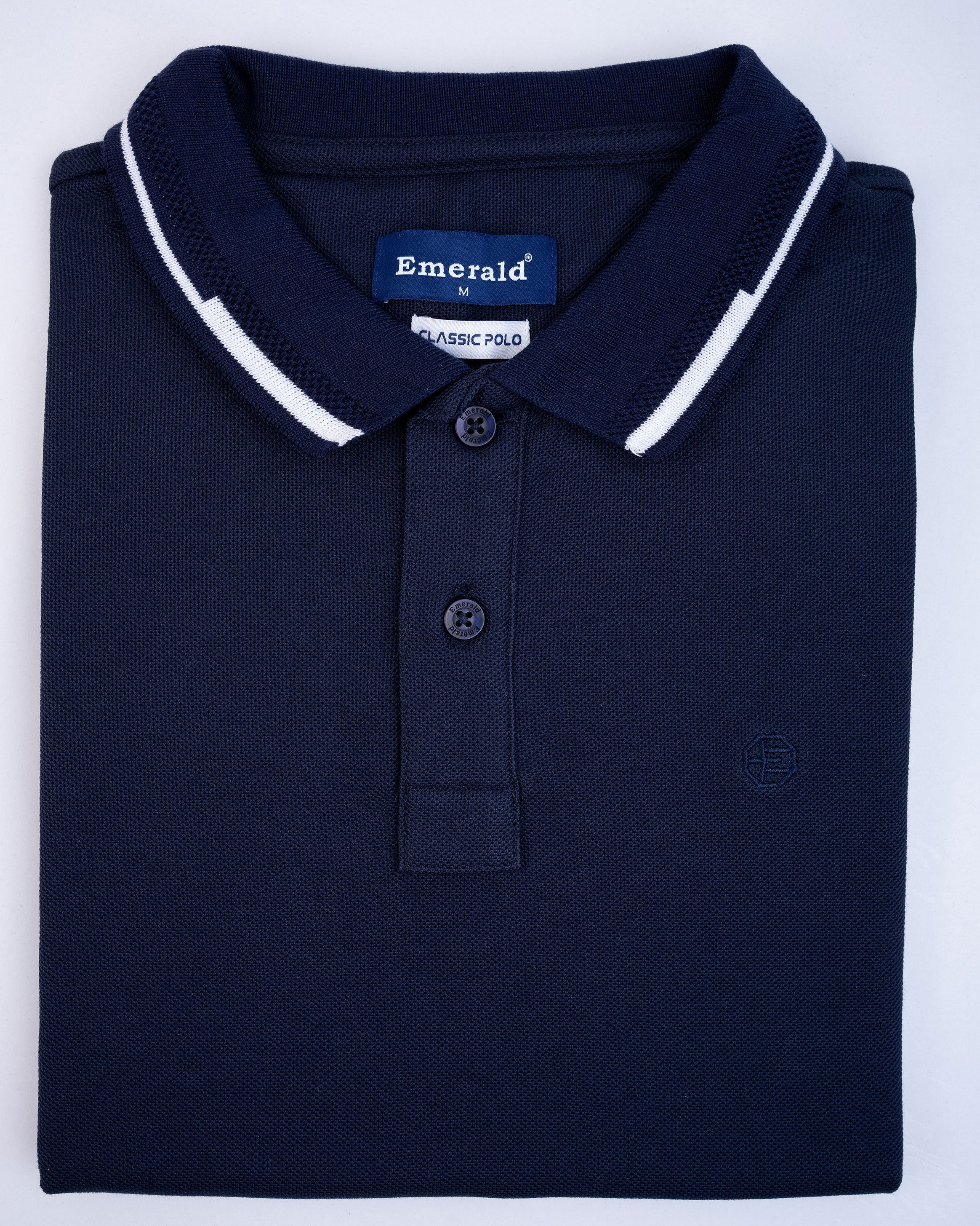 Emerald Pique Solid Slim Fit Polo-Blue Nights