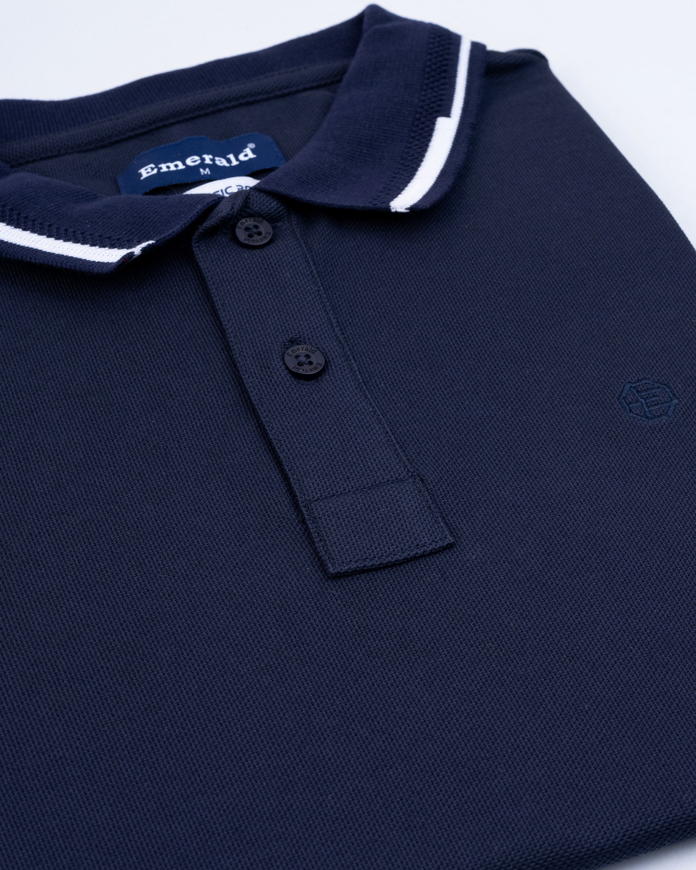 Emerald Pique Solid Slim Fit Polo-Blue Nights