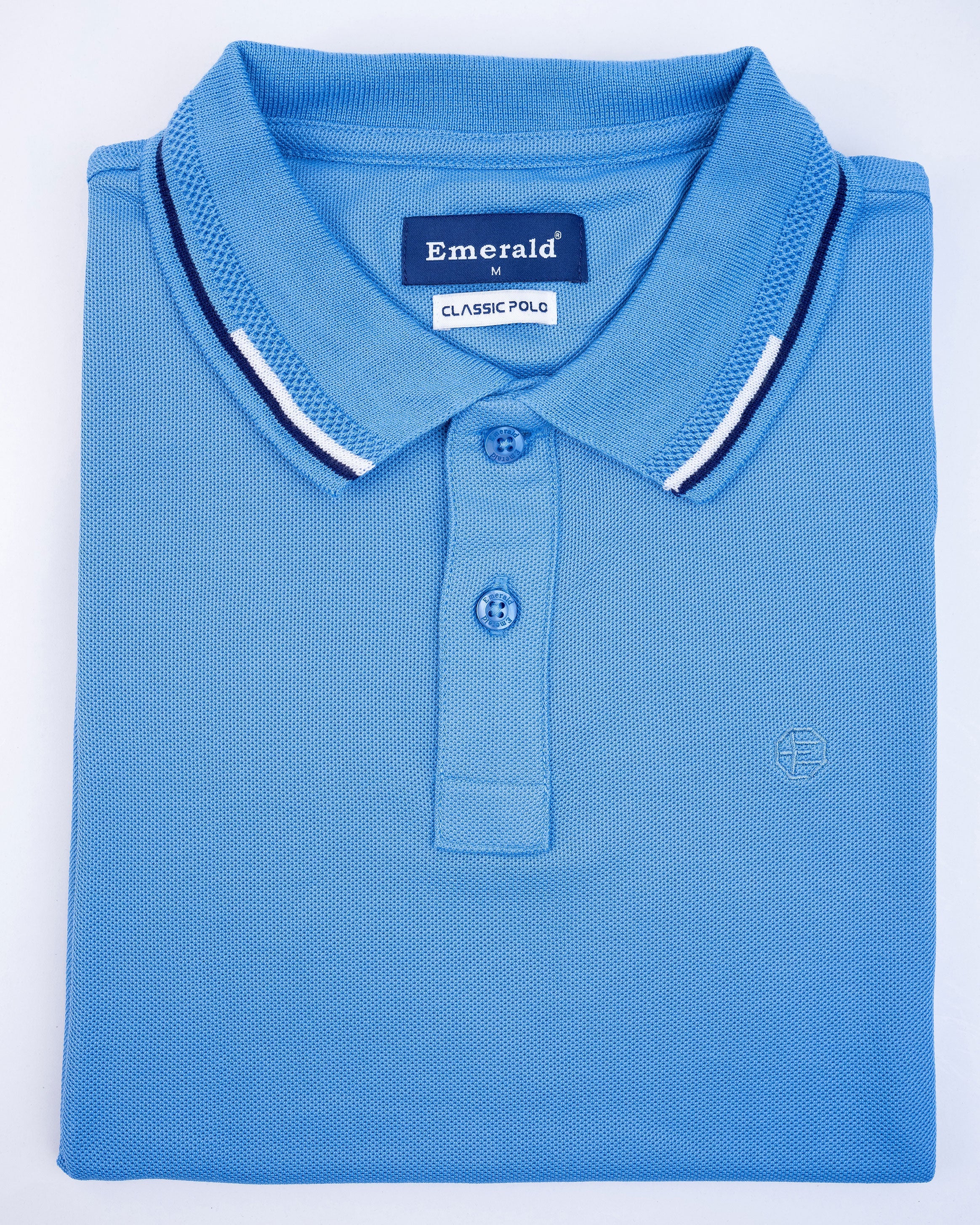 Emerald Pique Solid Slim Fit Polo-Forget Me Not