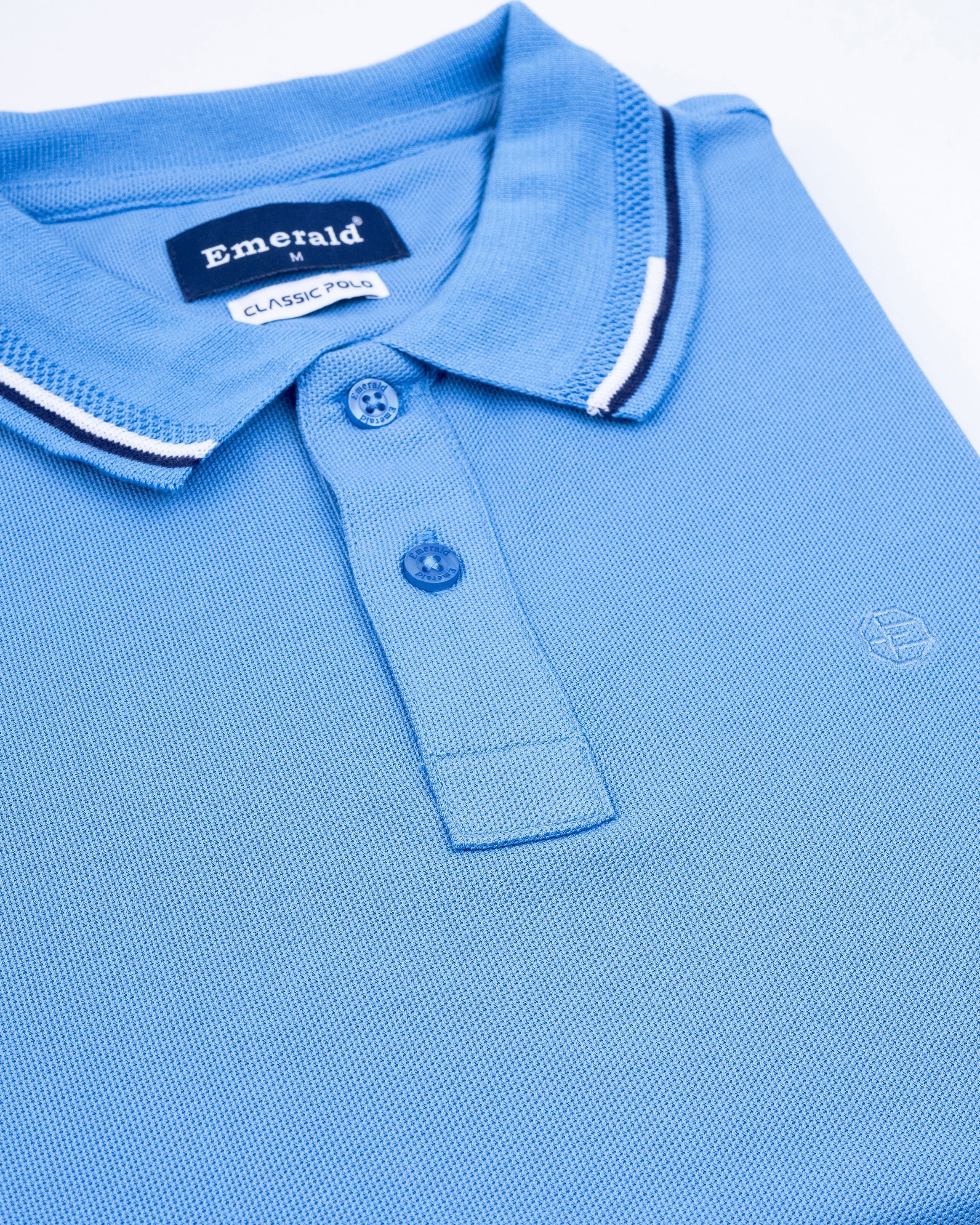 Emerald Pique Solid Slim Fit Polo-Forget Me Not