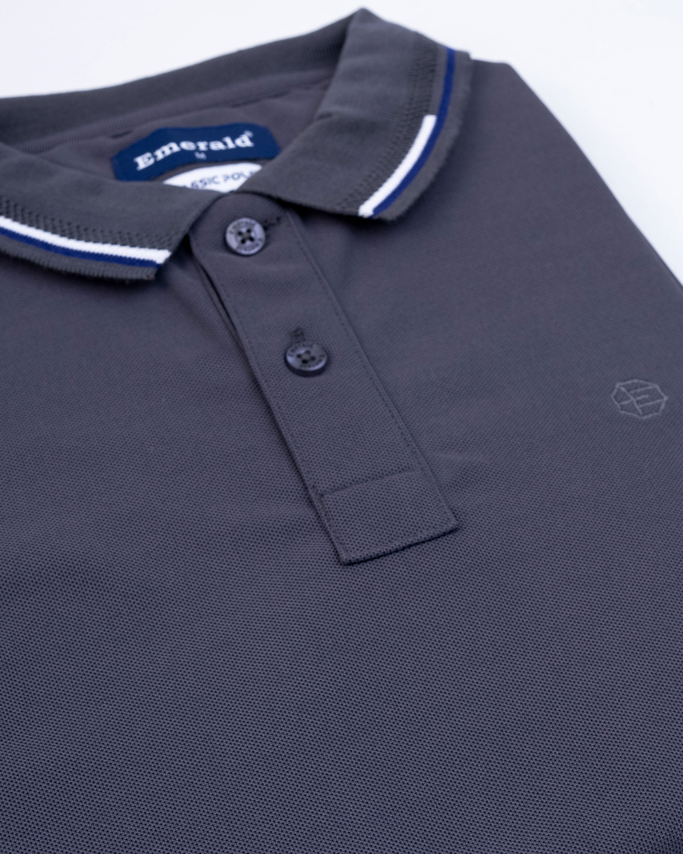 Emerald Pique Solid Slim Fit Polo-Dark Grey