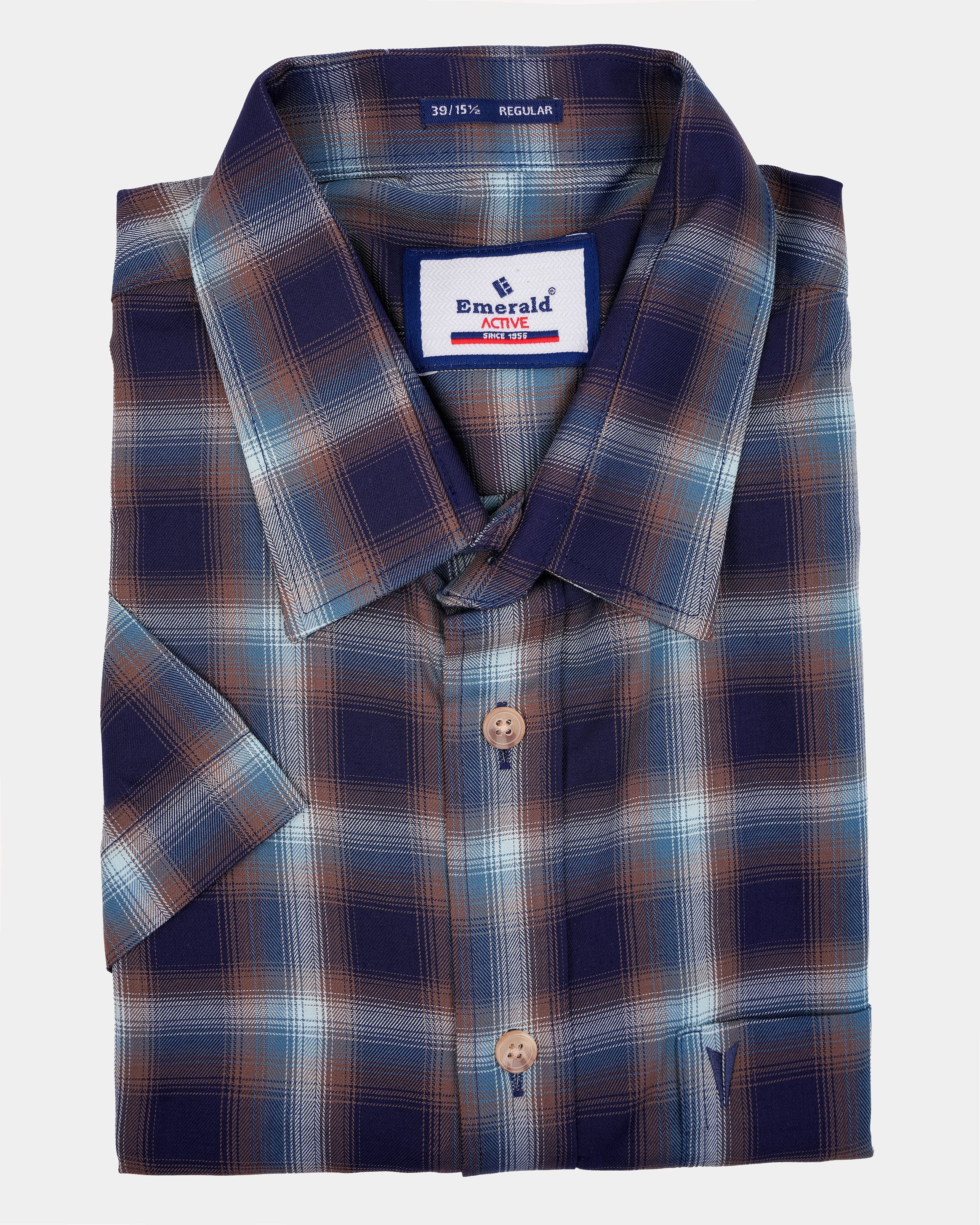 Emerald Active Checks Regular Fit-Brown