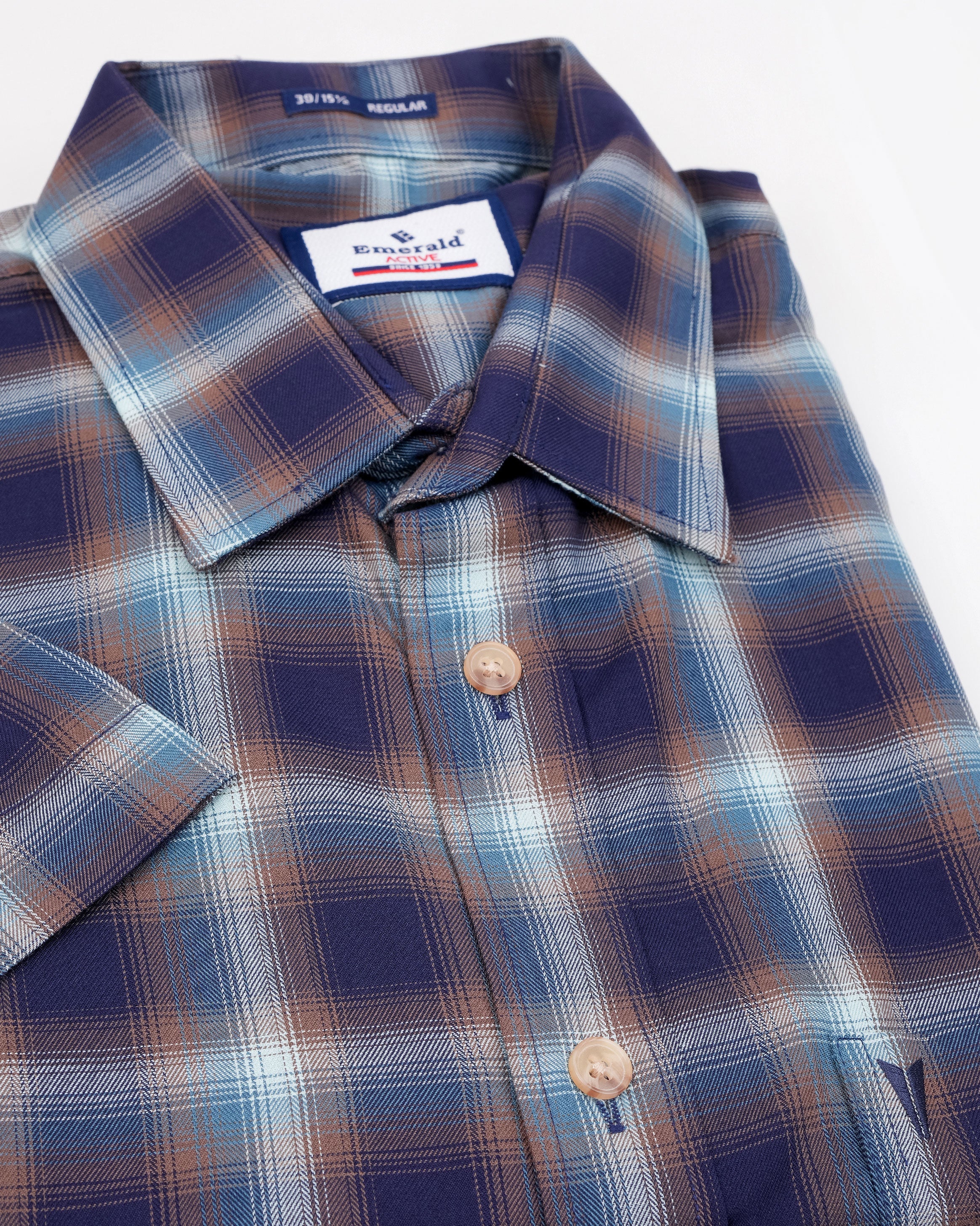 Emerald Active Checks Regular Fit-Brown