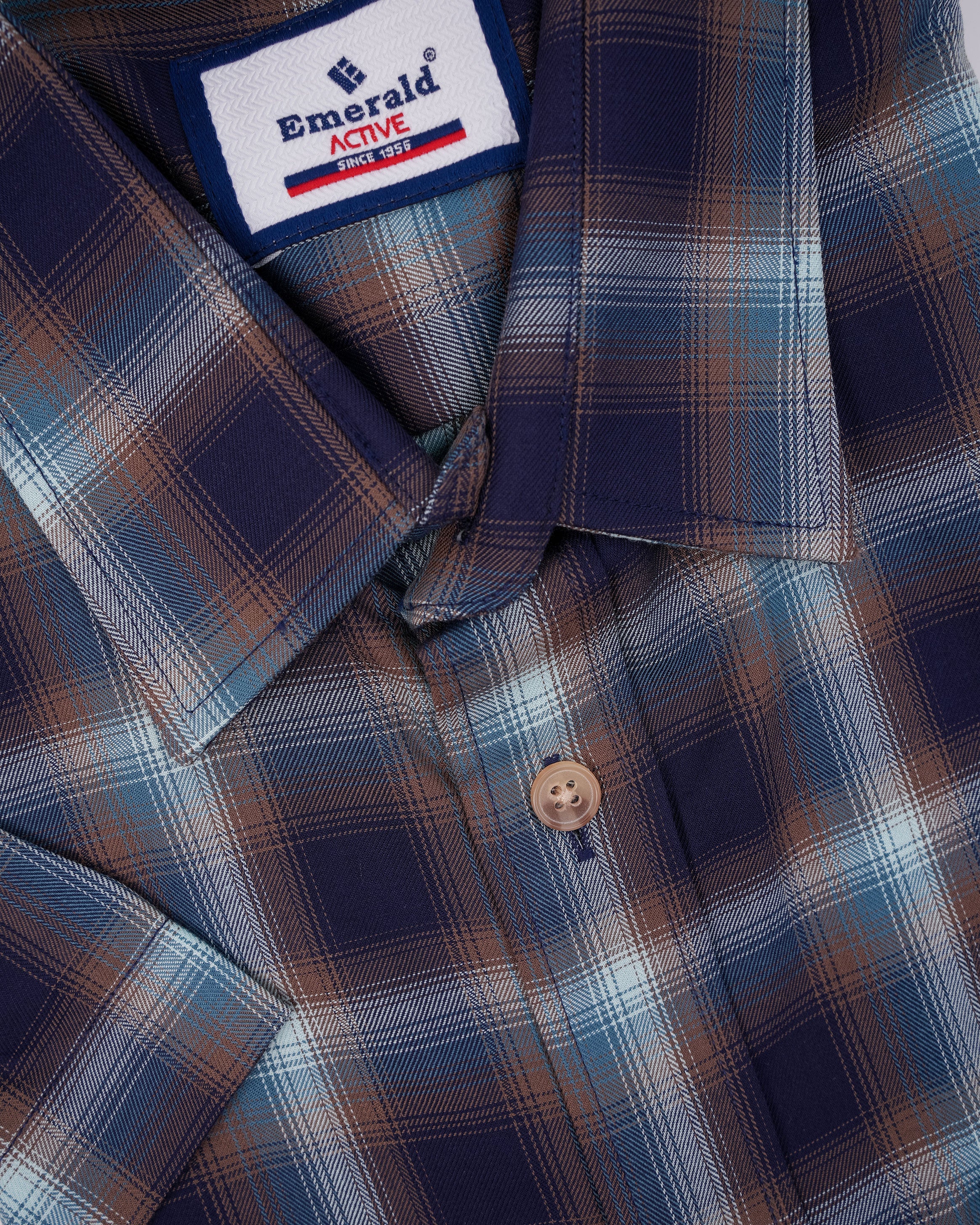 Emerald Active Checks Regular Fit-Brown