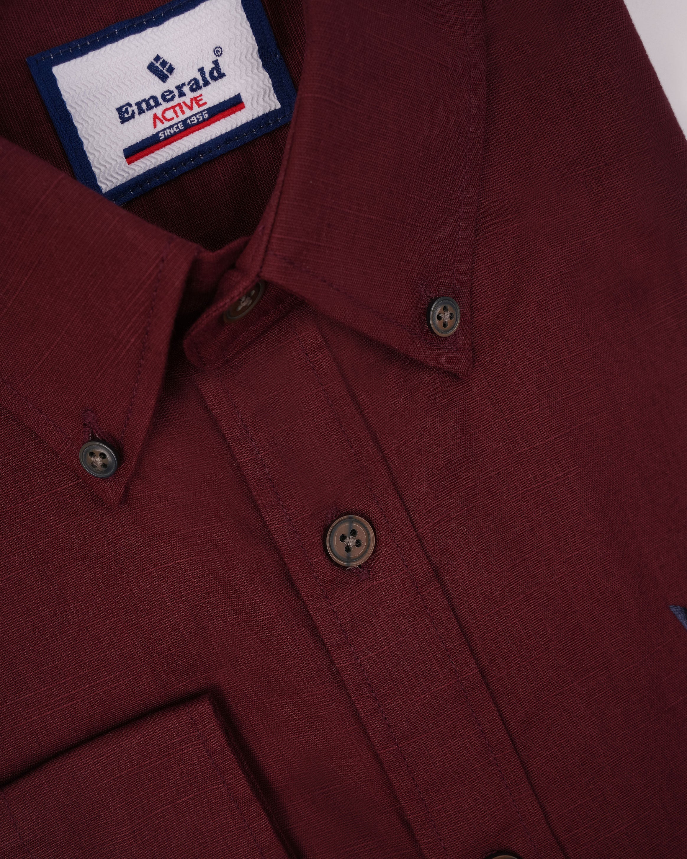Emerald Active Linen Looks Slim Fit-Plum Wine
