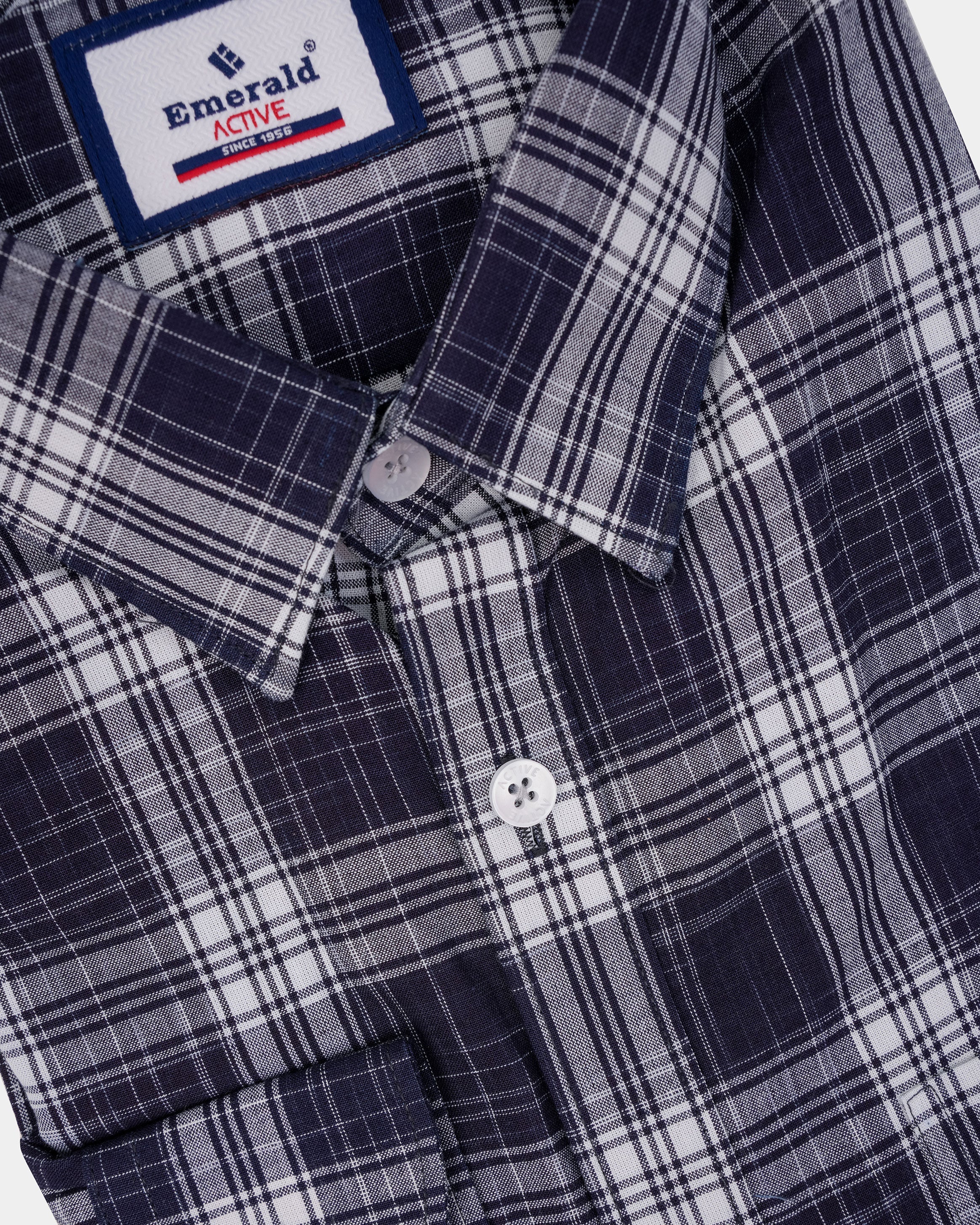 Emerald Active Checks Slim Fit-Navy