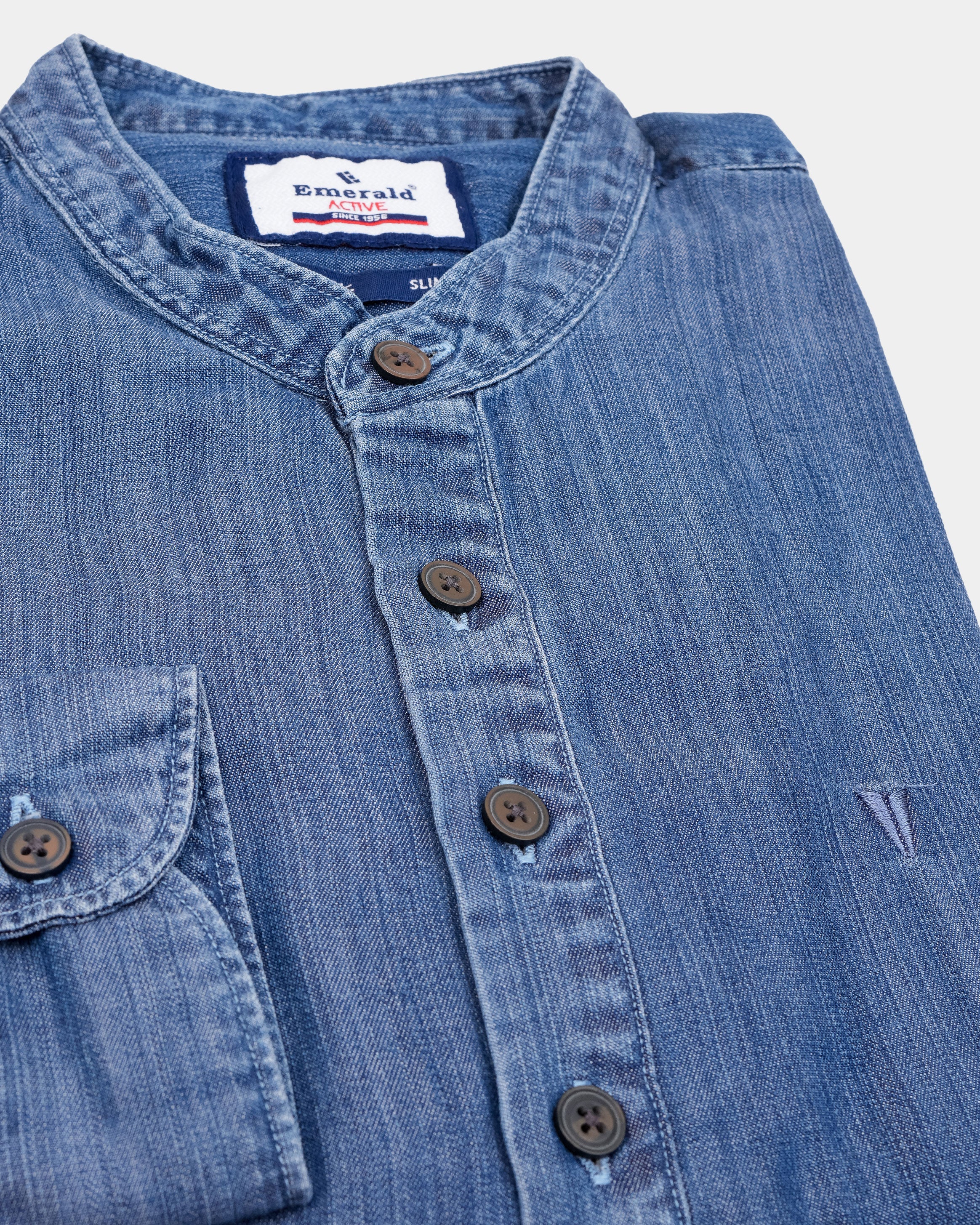 Emerald Active Dark Wash Slim Fit Denim Shirt-Indigo