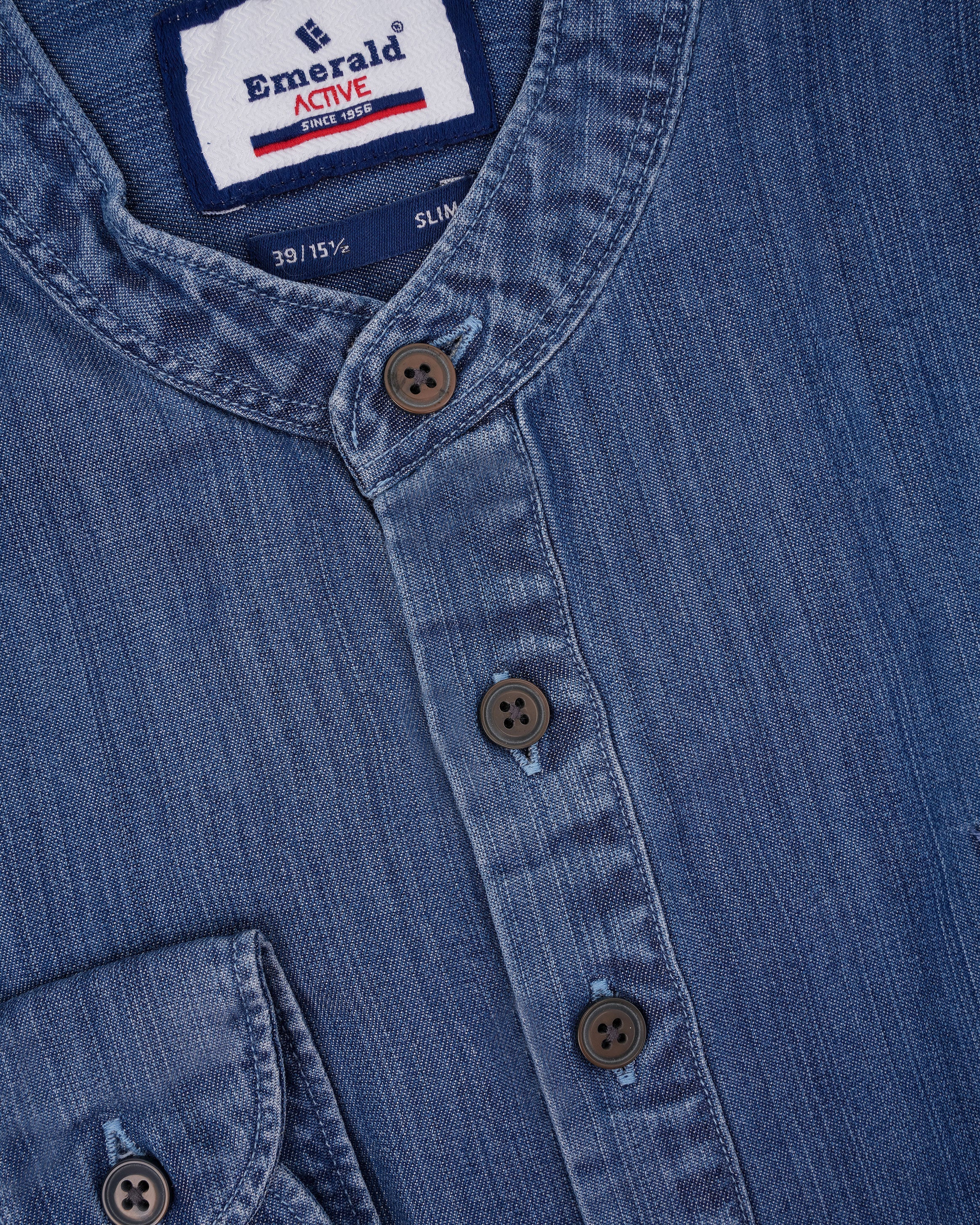 Emerald Active Dark Wash Slim Fit Denim Shirt-Indigo