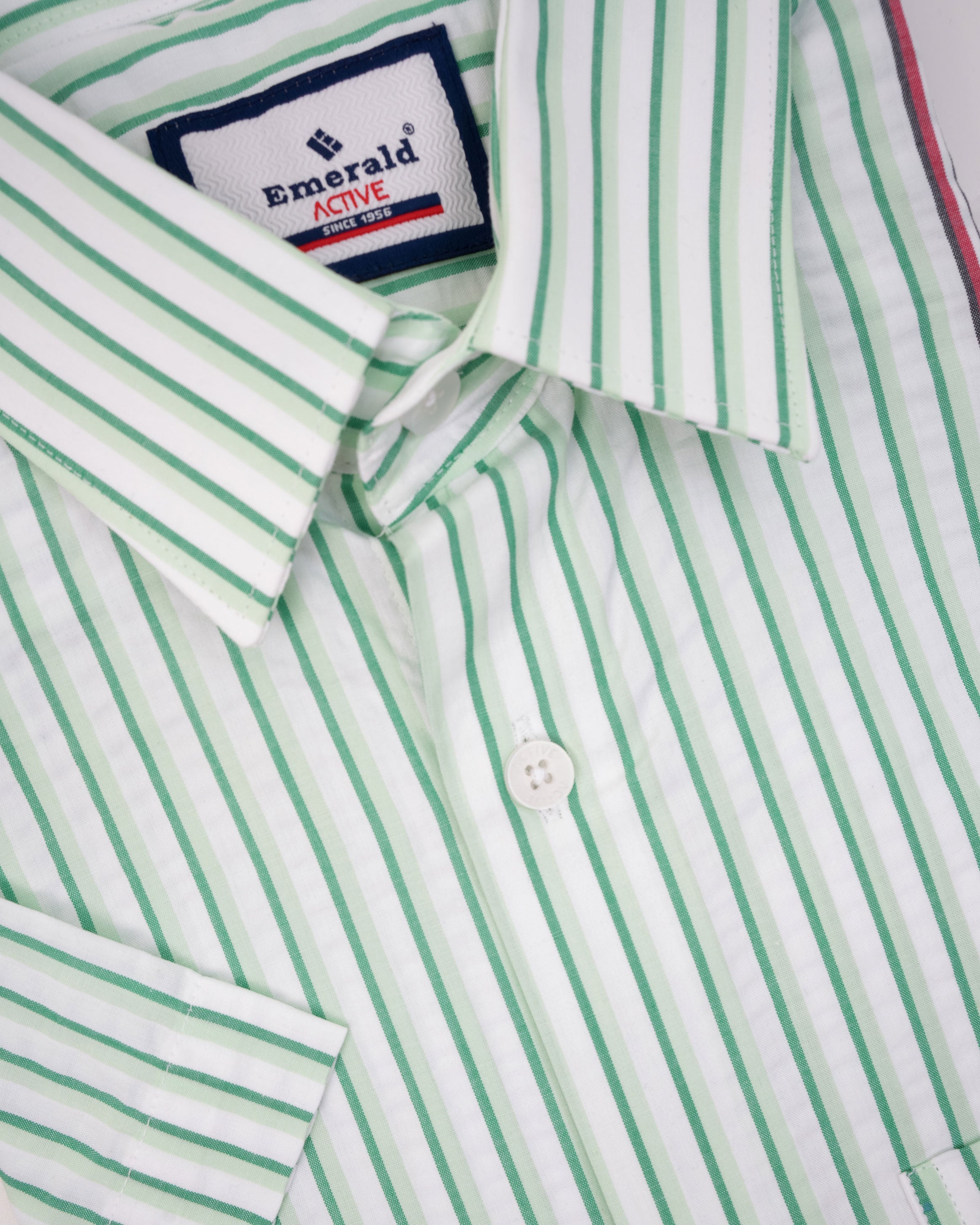 Emerald Active White Ground Stripe Regular Fit-Green Ambrosia