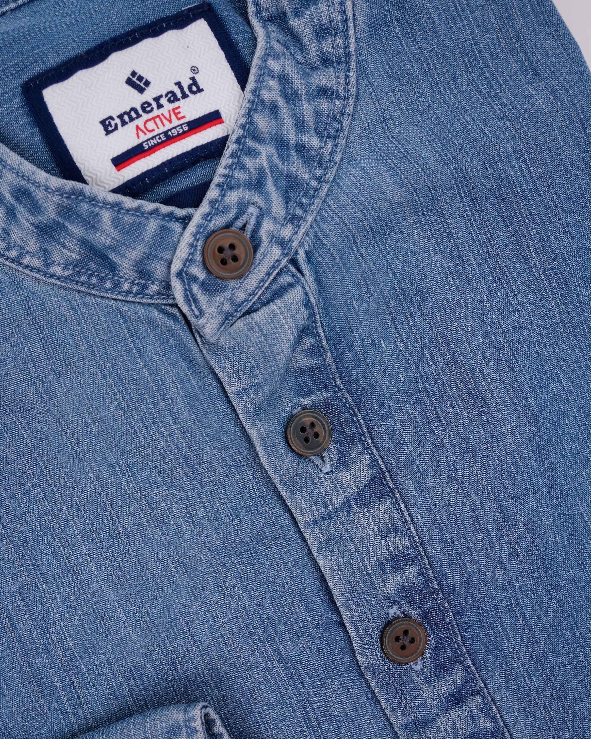 Emerald Active Light Wash Slim Fit Denim Shirt-Indigo