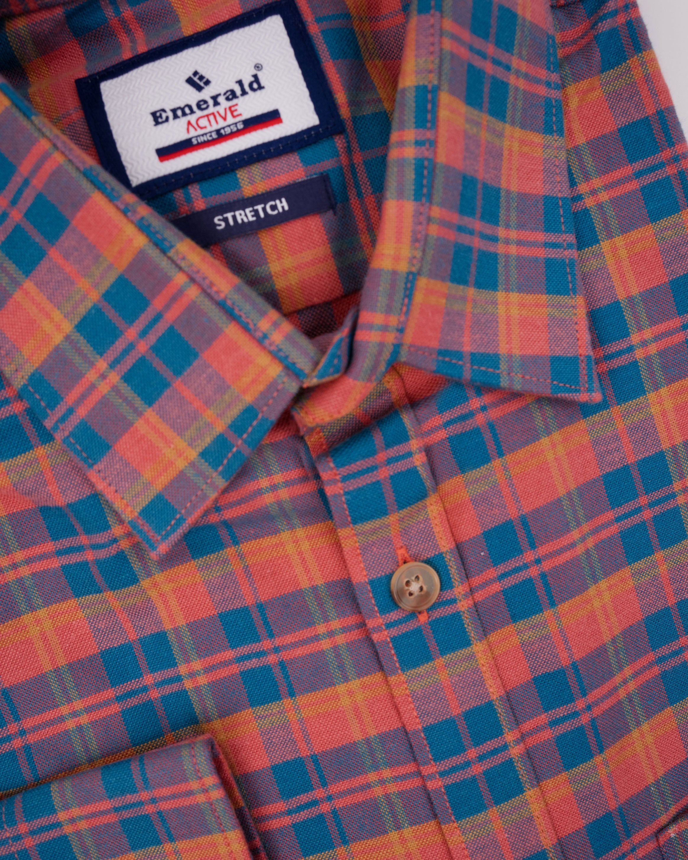 Emerald Active Checks Slim Fit-Vibrant Orange