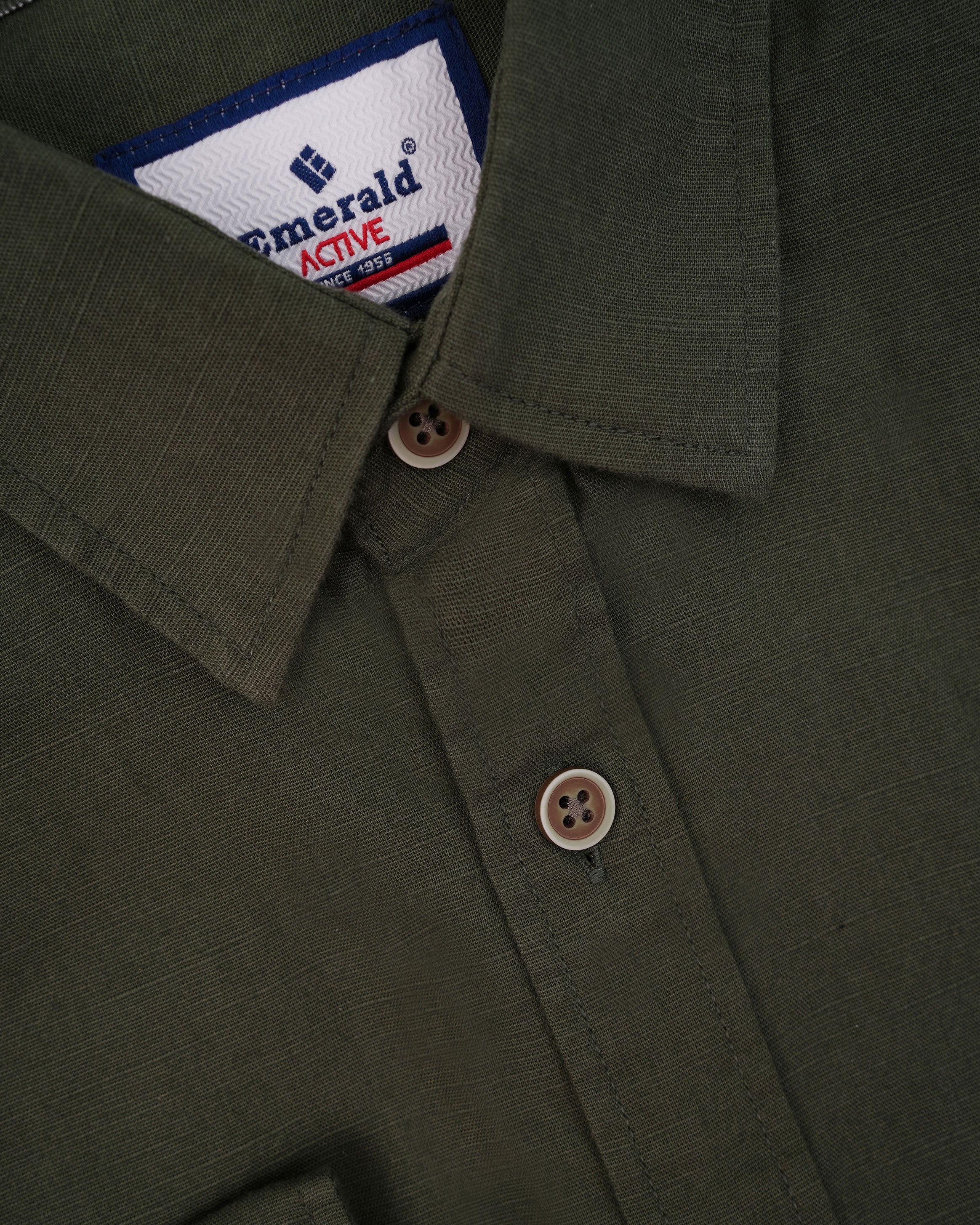 Emerald Active Linen Looks Slim Fit-Posy Green