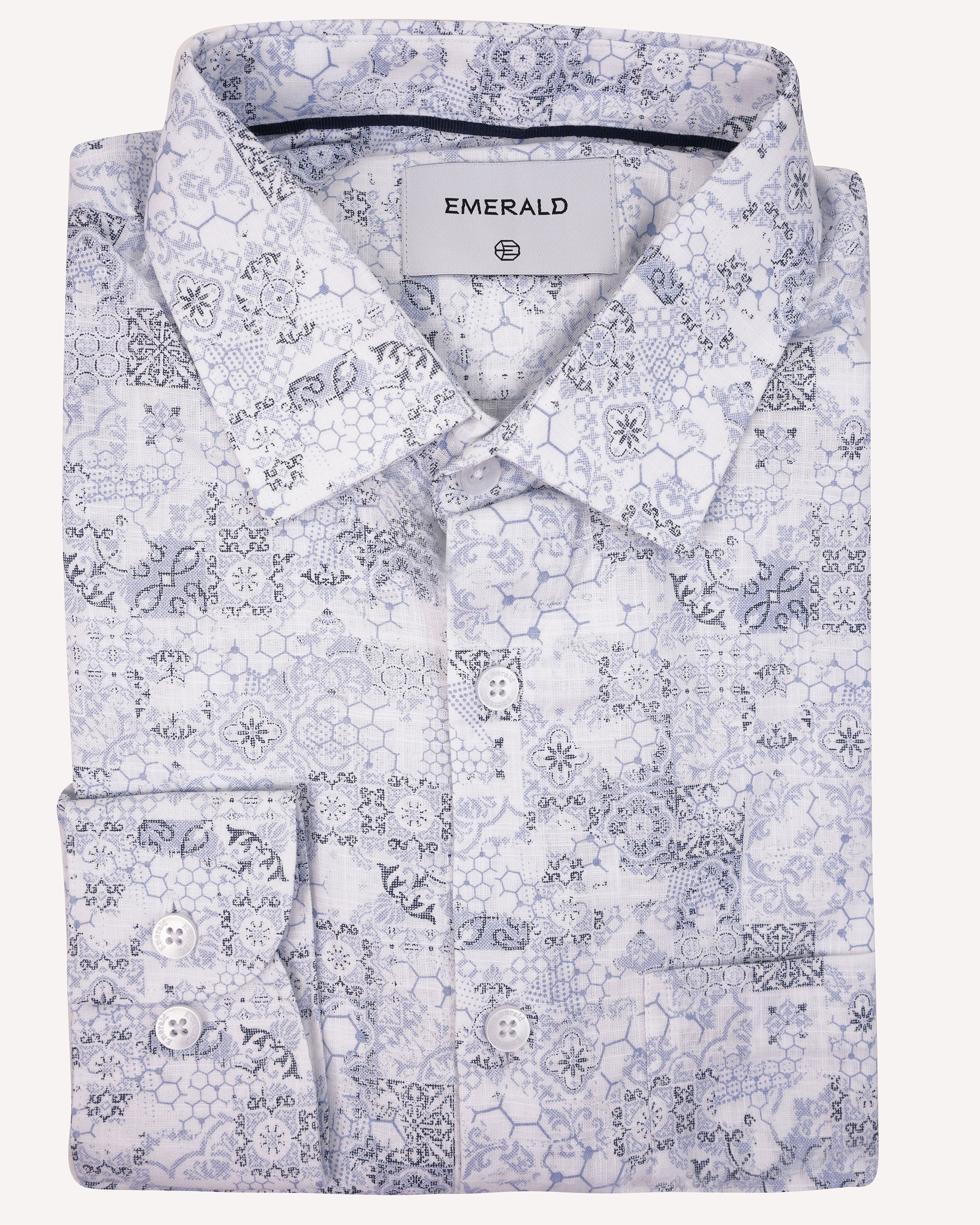 Emerald Casual Printed Slim Fit-China Blue