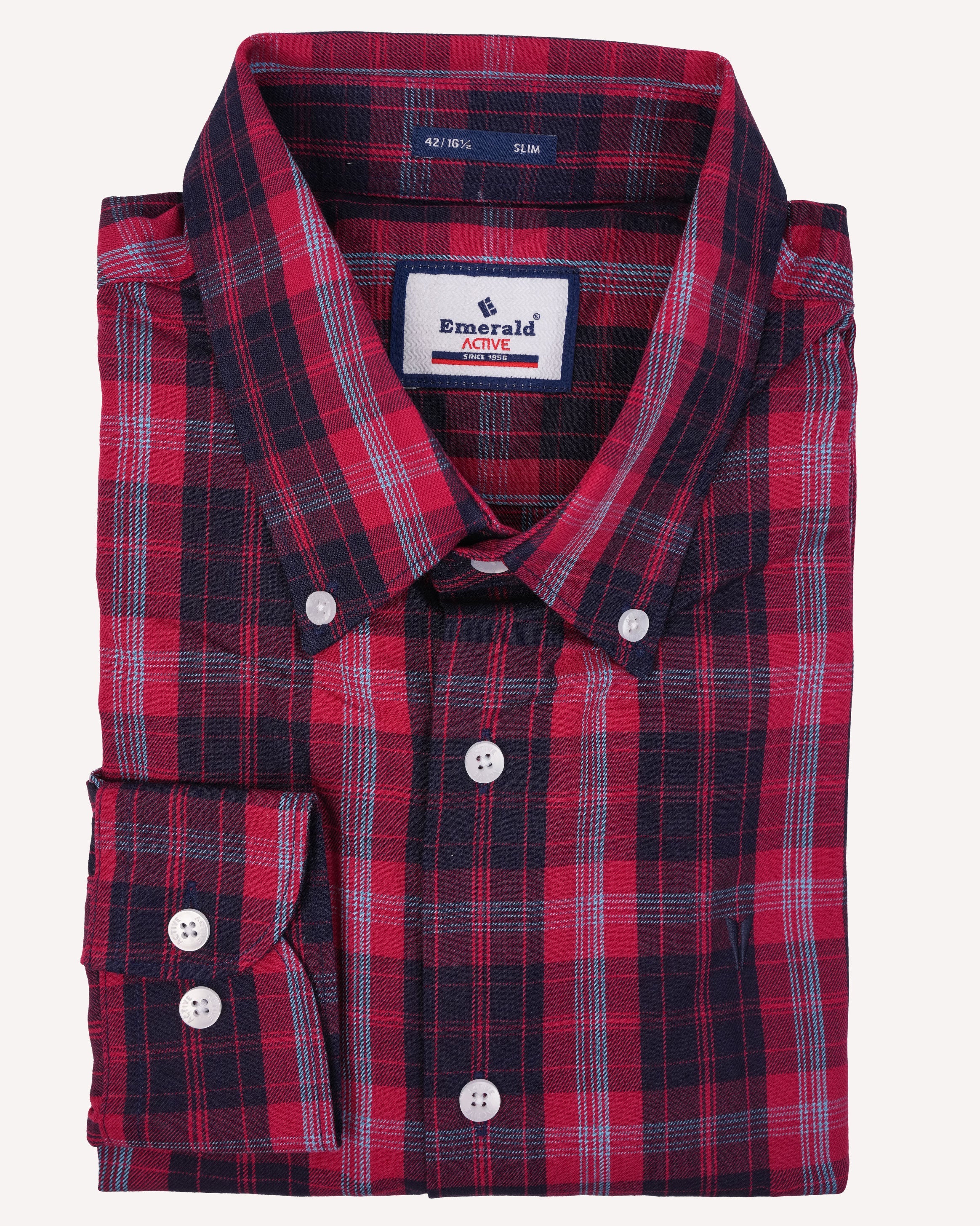 Emerald Active Checks Slim Fit-True Red