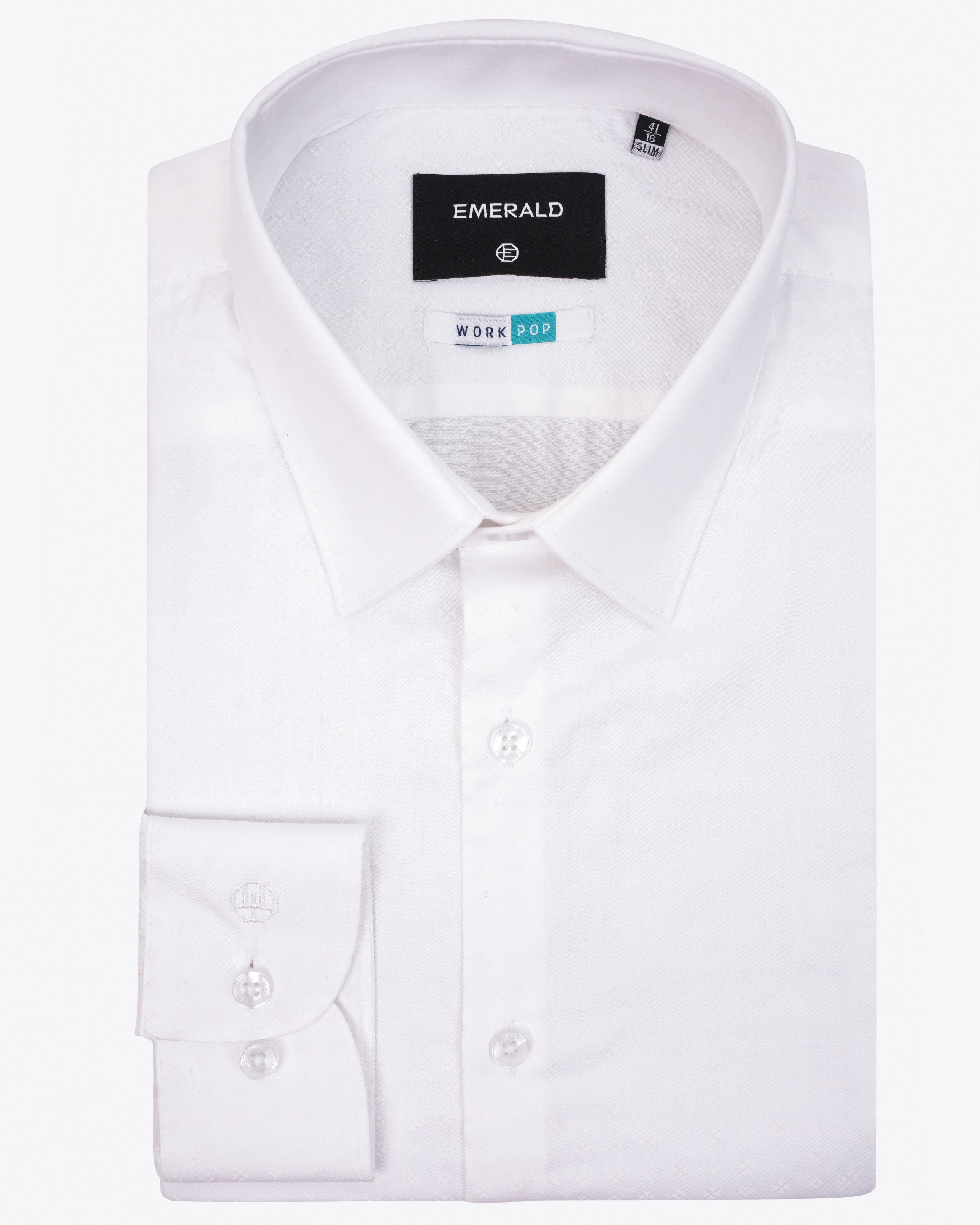 Emerald Formal Printed Slim Fit-White