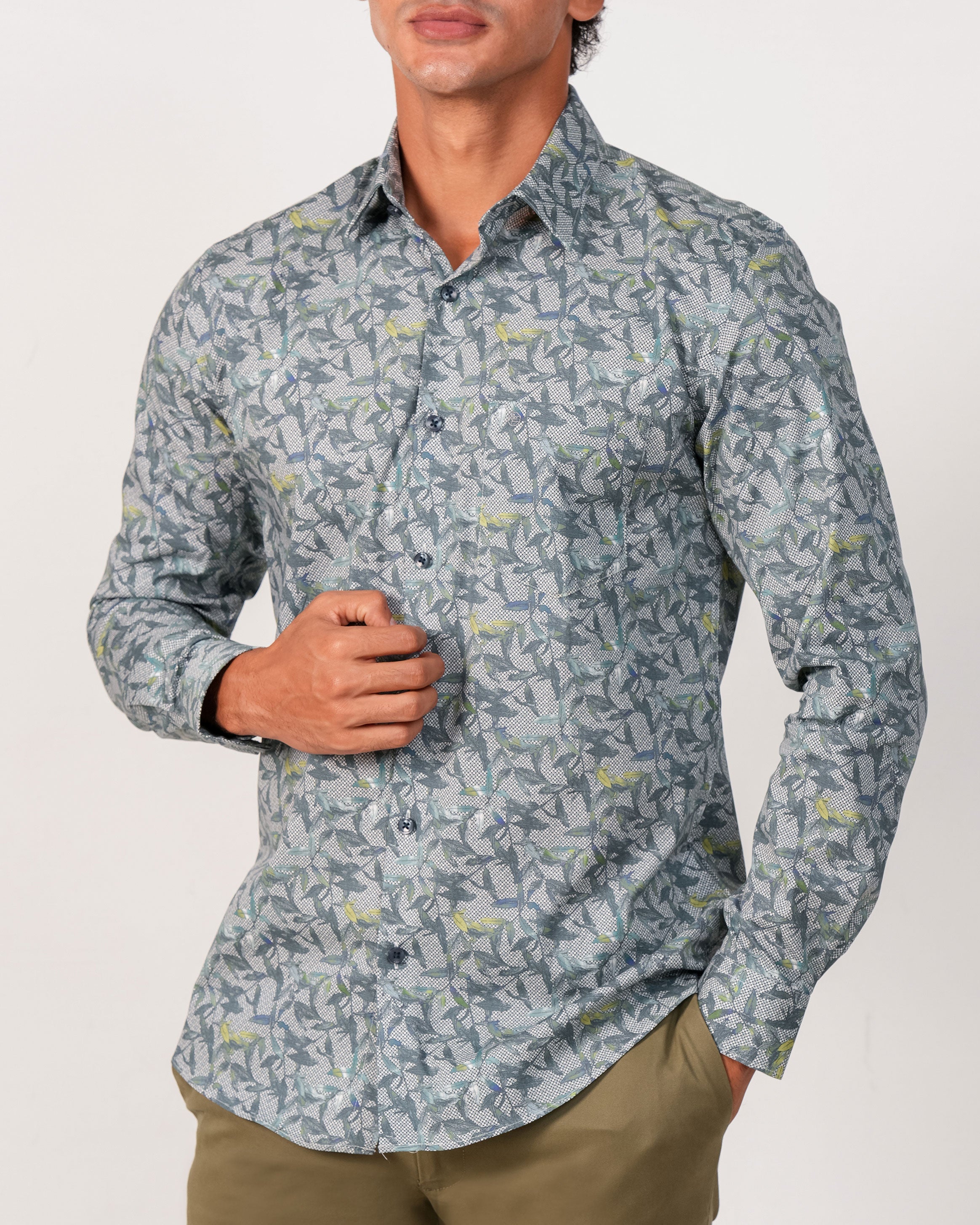Emerald Evening Printed Slim Fit - Dark Blue
