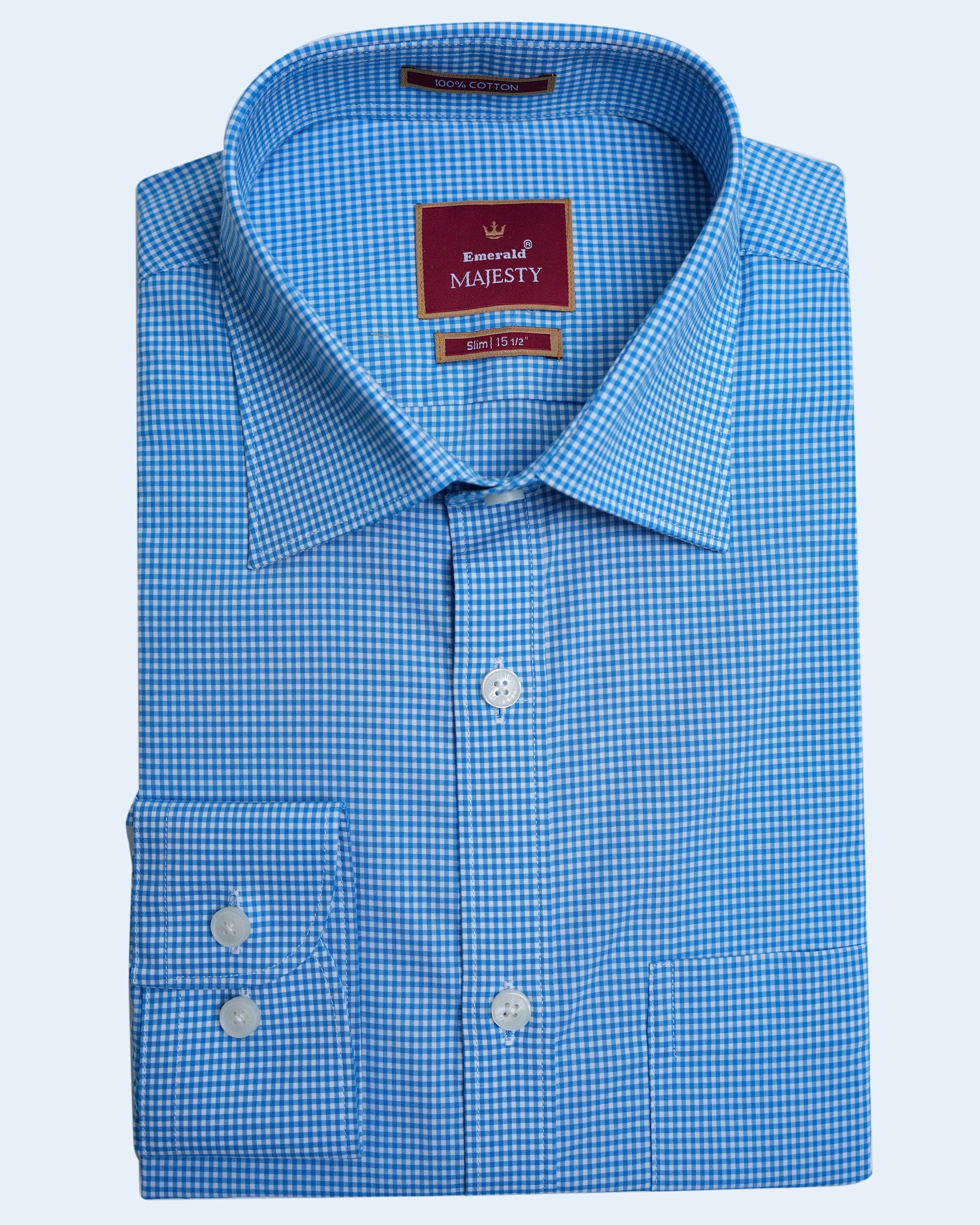 Emerald Majesty Checks Slim Fit-Baby Blue