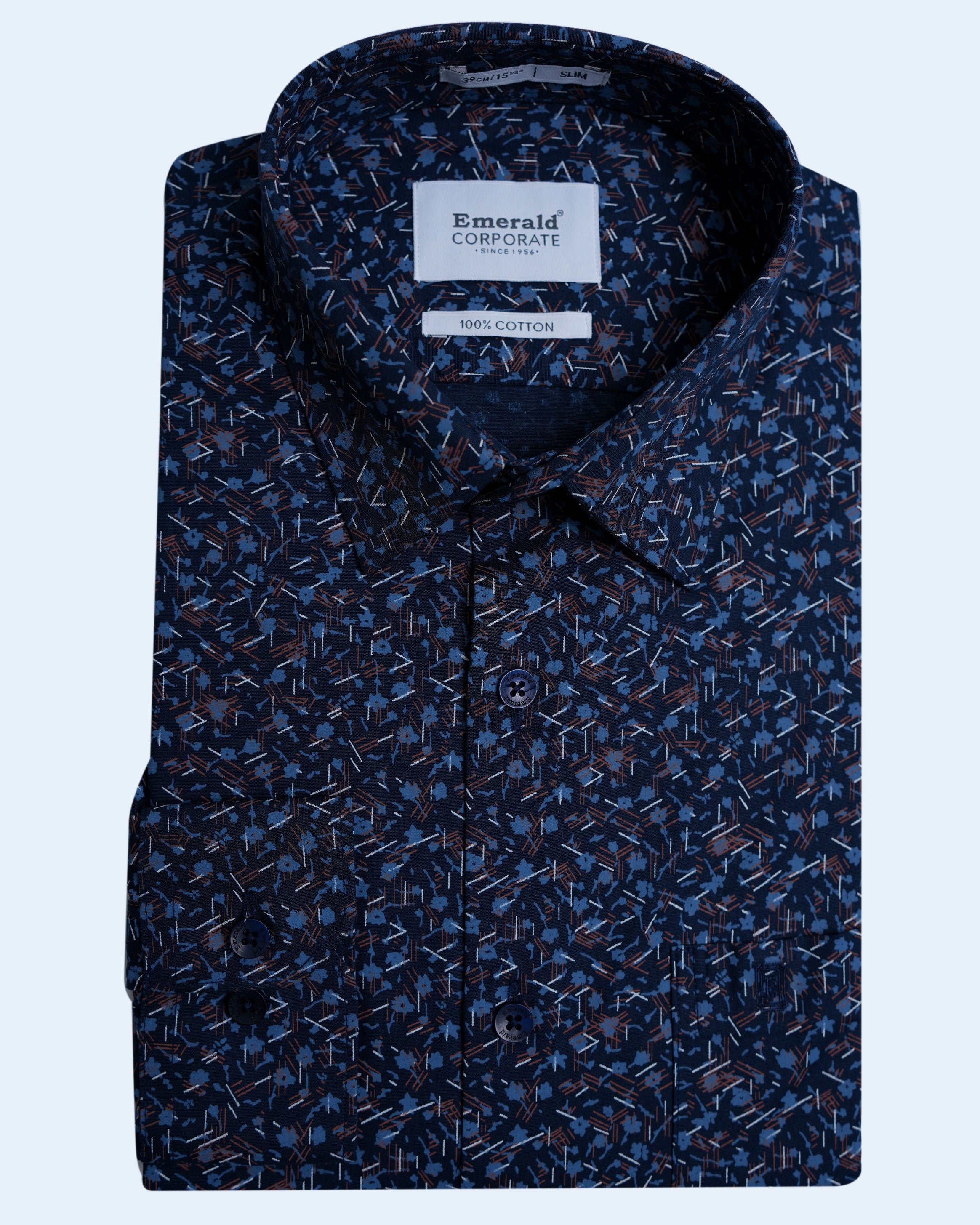 Emerald Corporate Printed Slim Fit-Navy