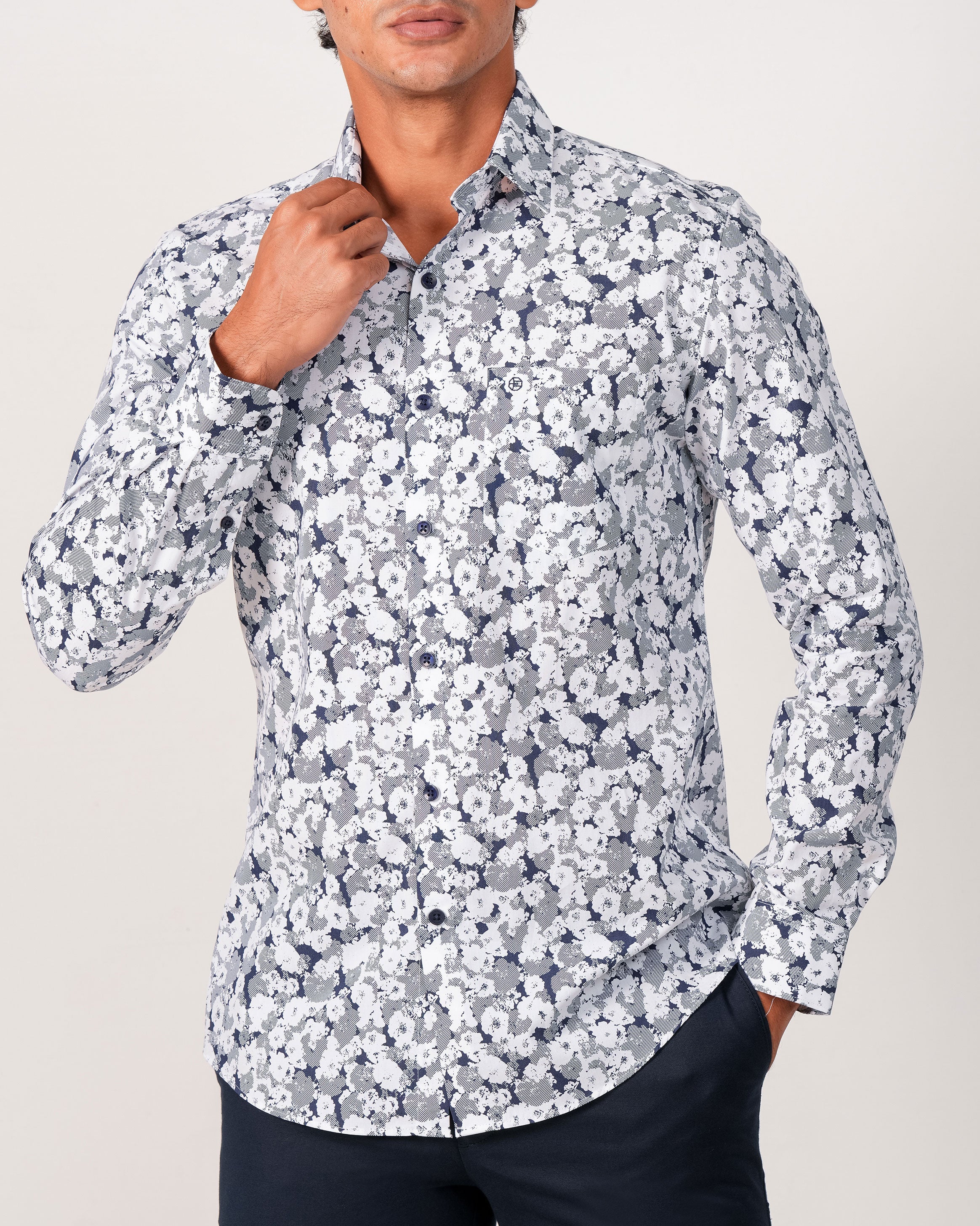 Emerald Evening Printed Slim Fit - Blue Faience