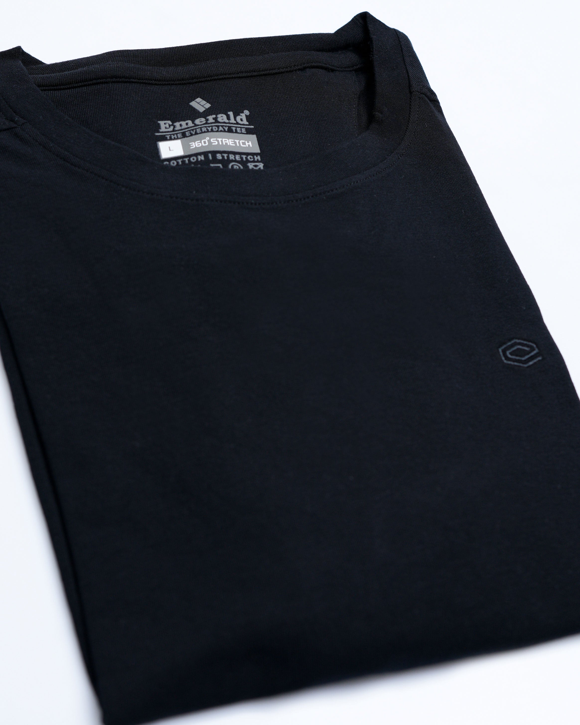 Emerald Crew Neck Trangel Shoulder Tee-Raven