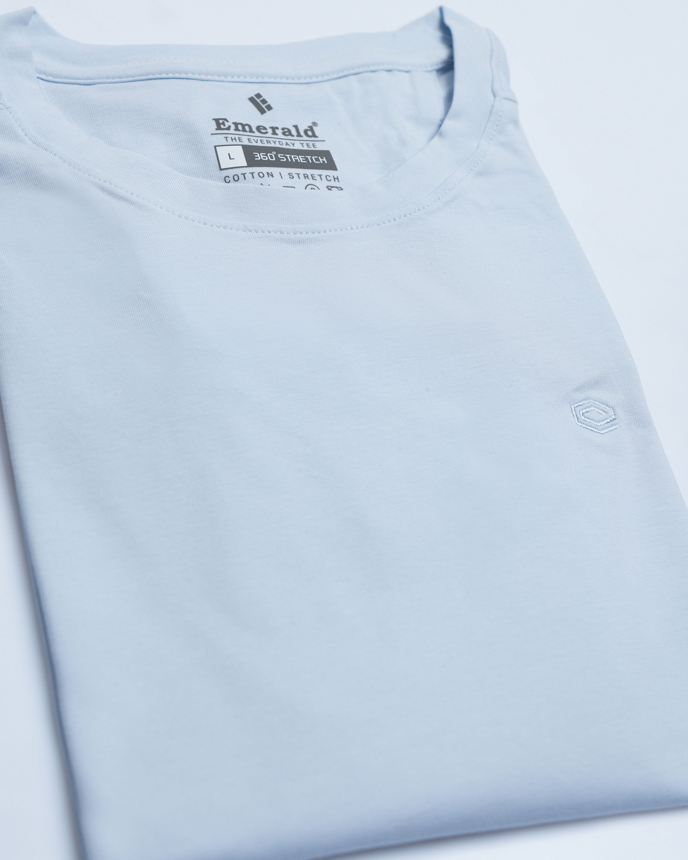 Emerald Crew Neck Trangel Shoulder Tee-Pastel Blue