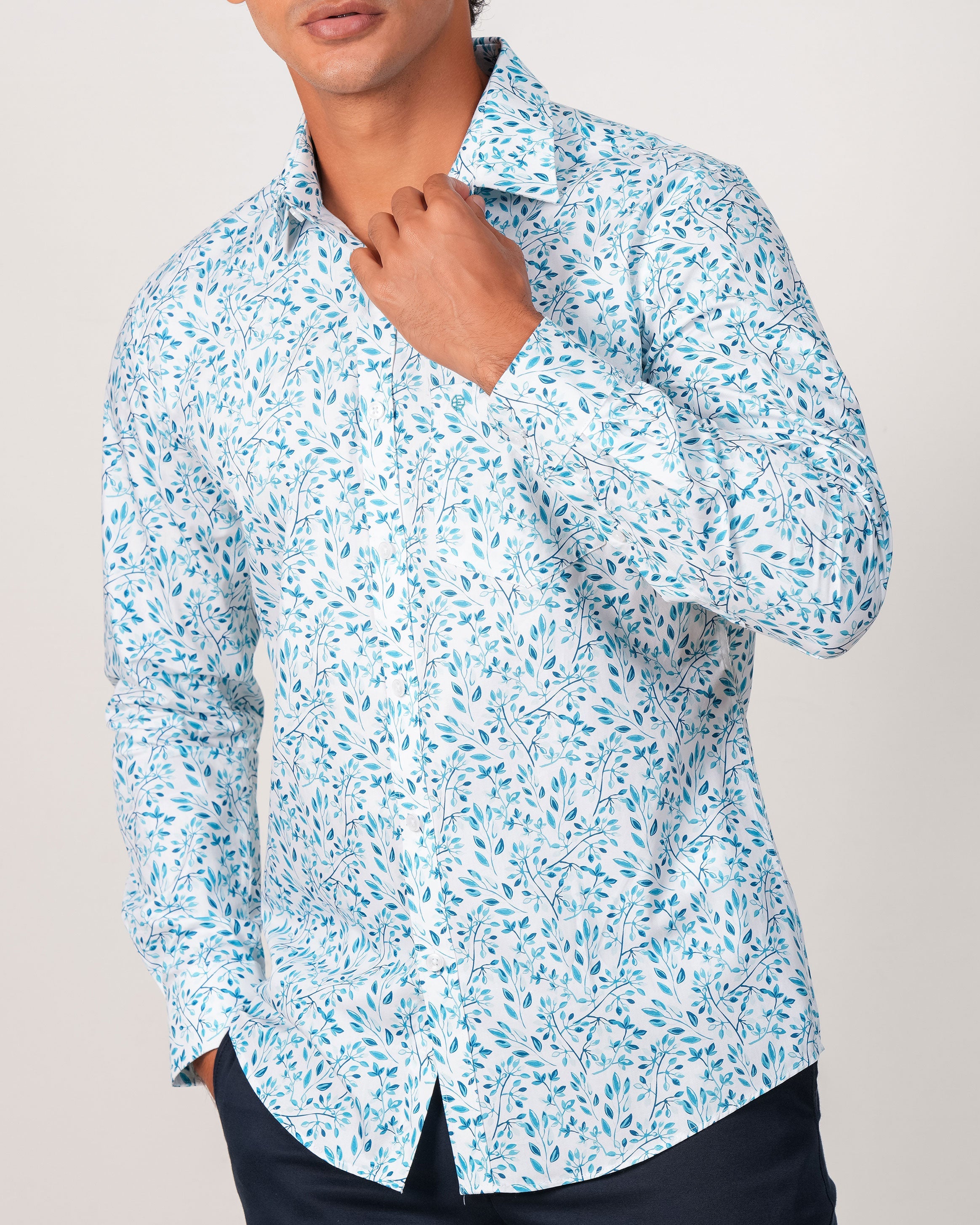 Emerald Evening Printed Slim Fit - Cashmere Blue