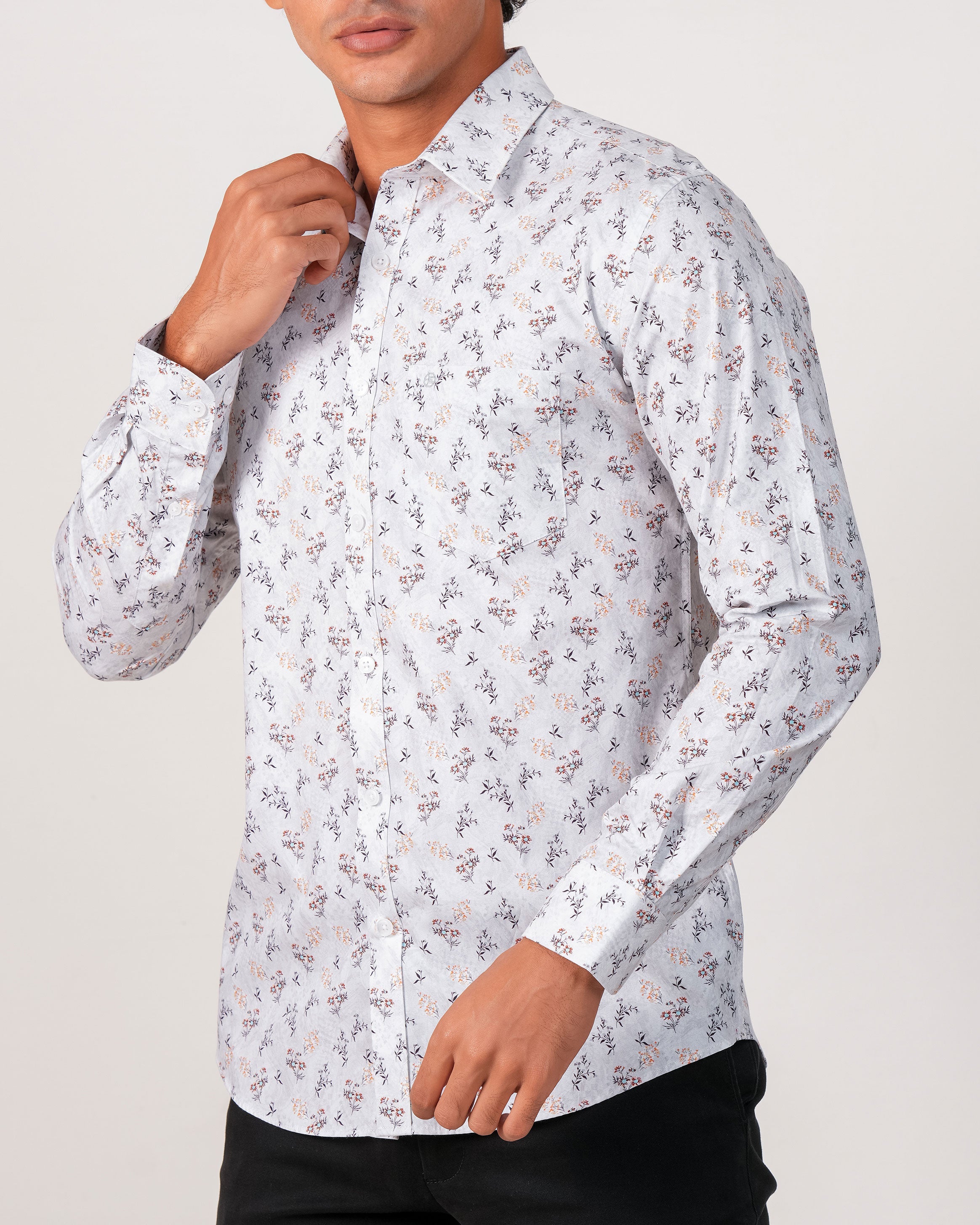 Emerald Evening Printed Slim Fit - Steel Grey