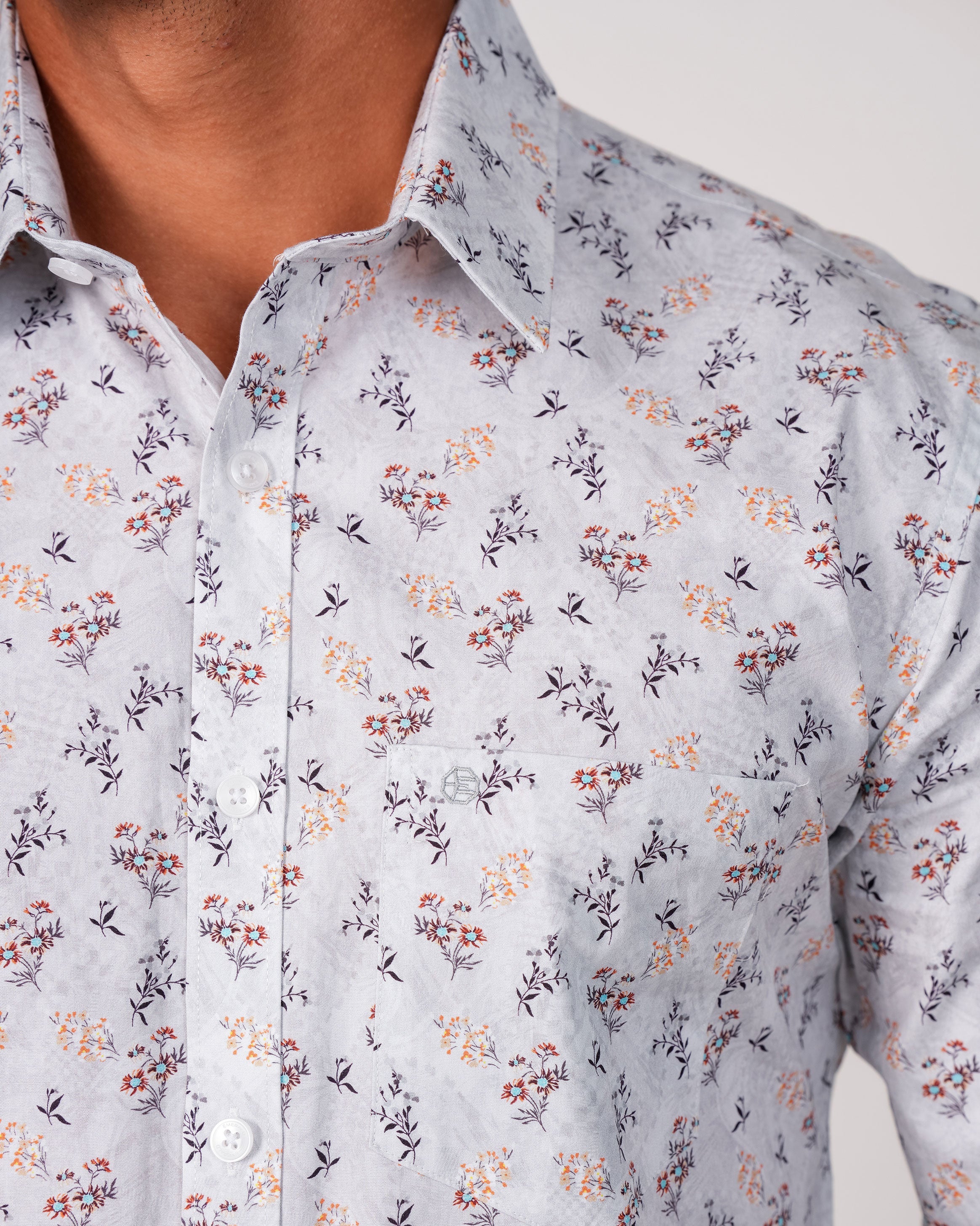 Emerald Evening Printed Slim Fit - Steel Grey