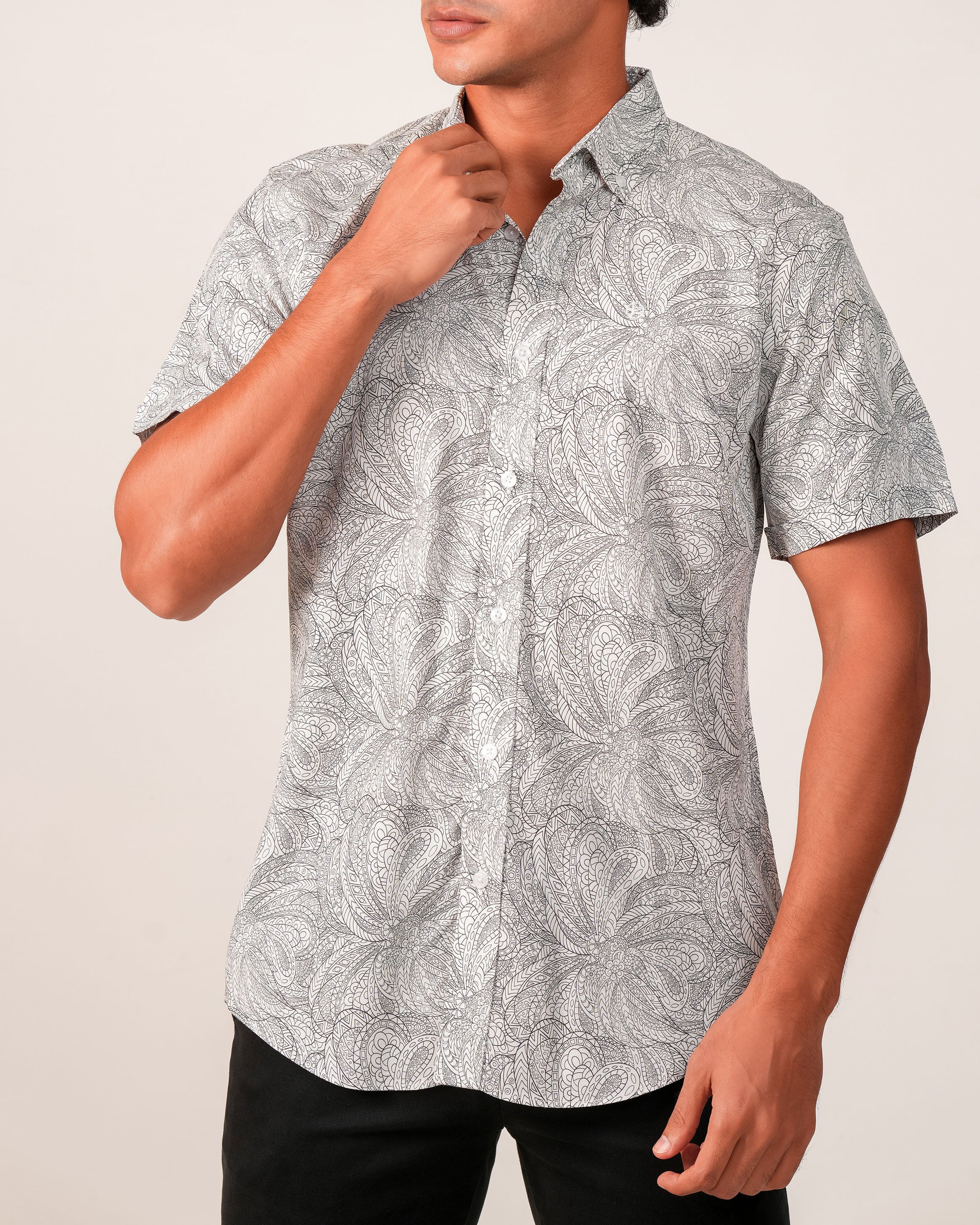 Emerald Casual Printed Regular Fit - Black