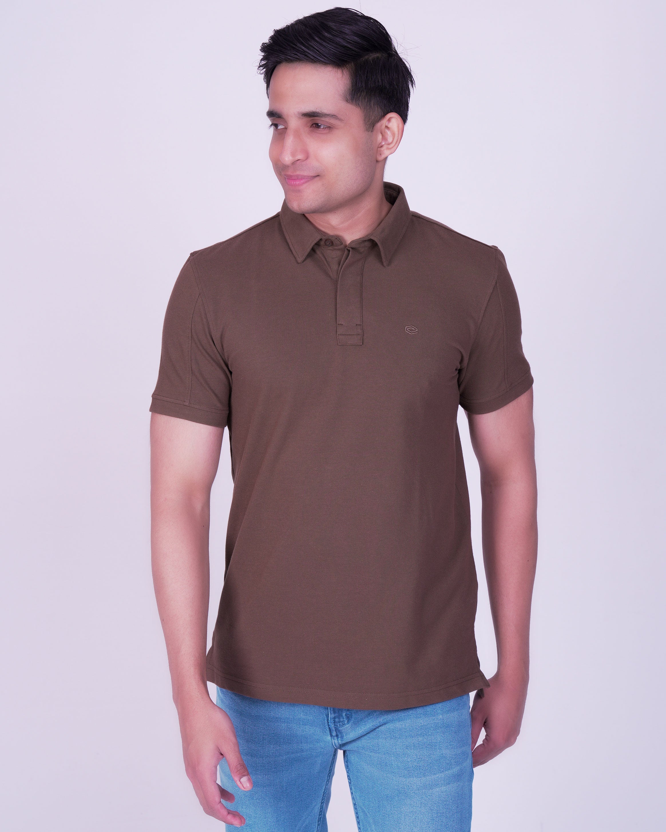 Emerald Polo Plain Slim Fit-Tobacco Brown