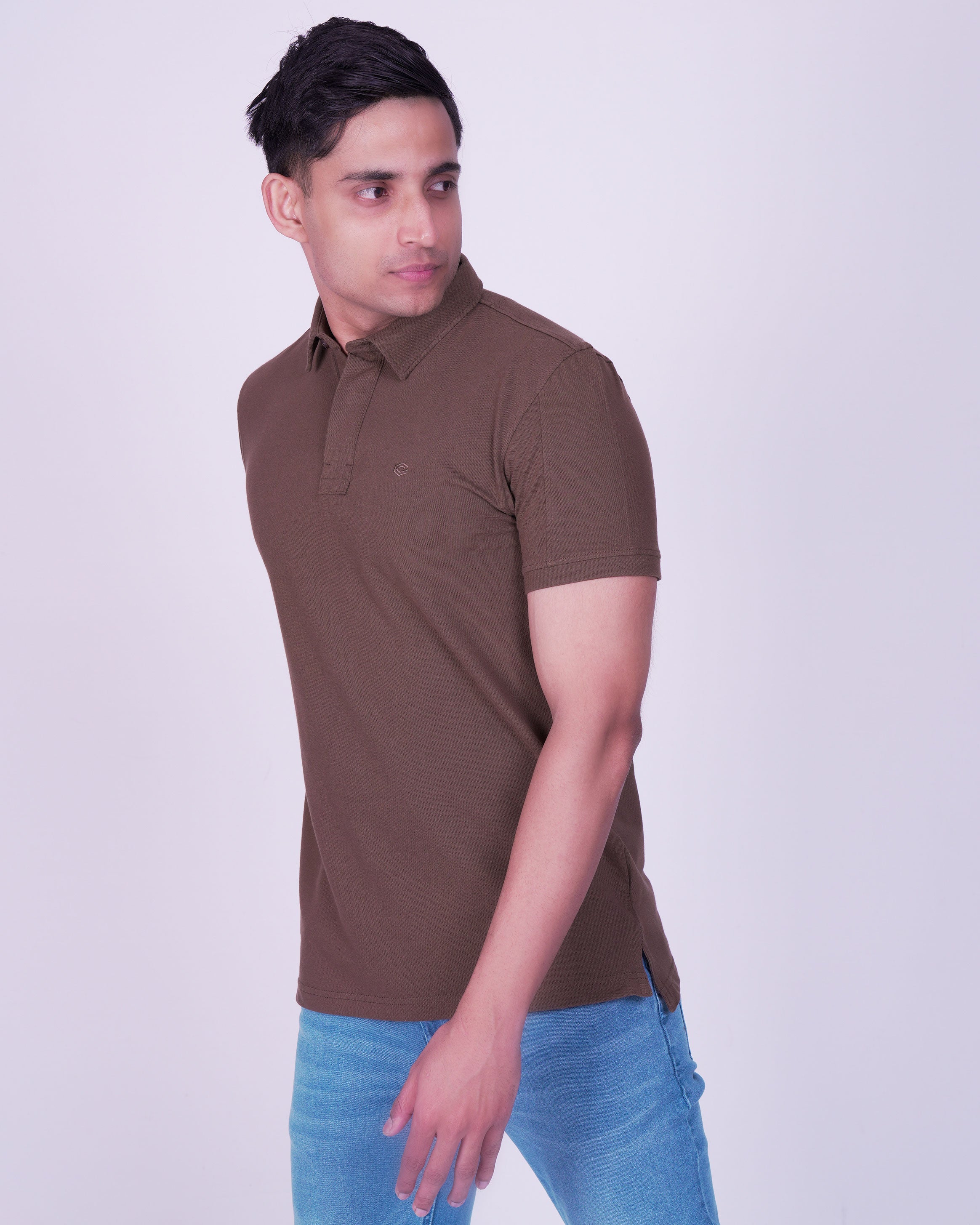 Emerald Polo Plain Slim Fit-Tobacco Brown