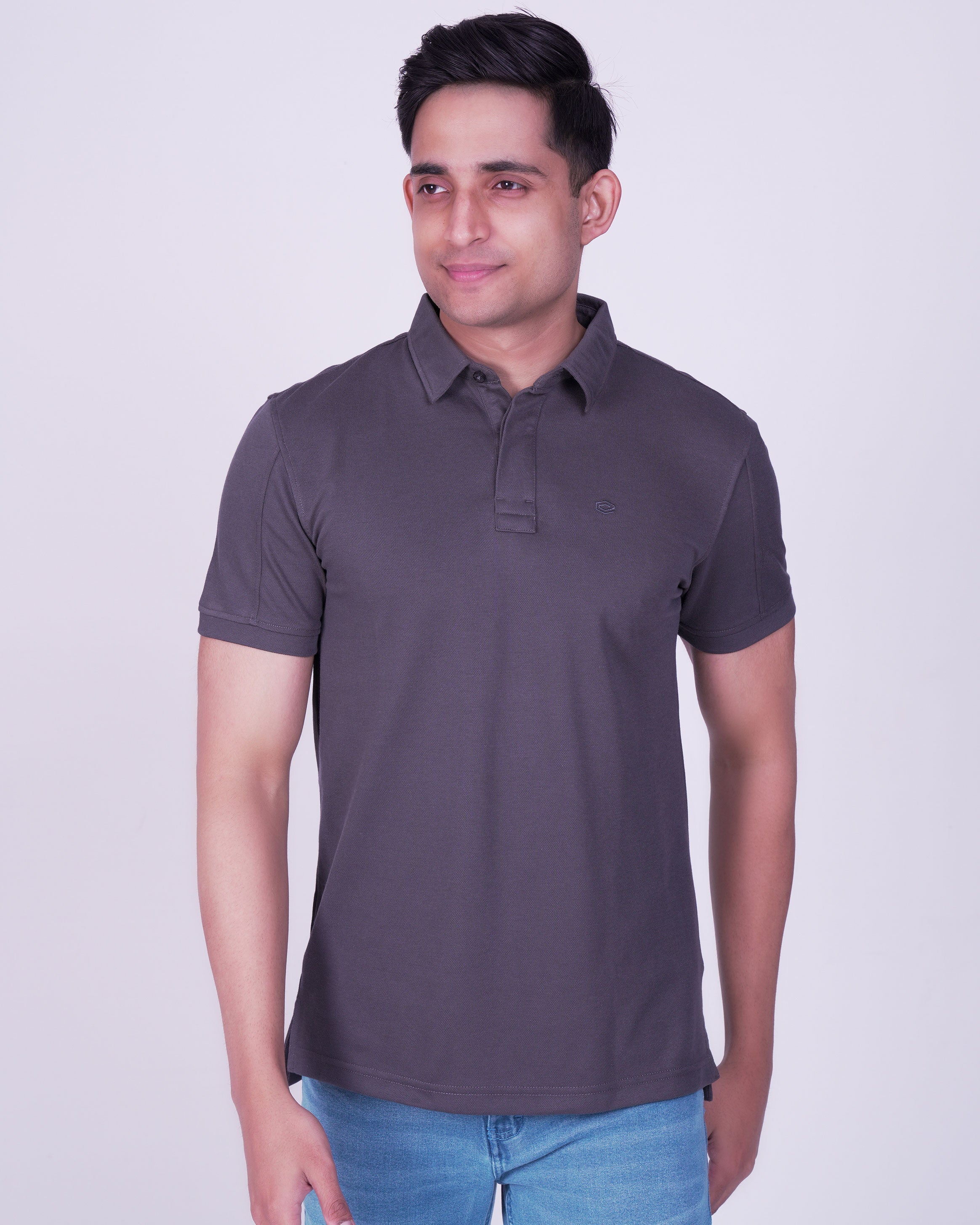 Emerald Polo Plain Slim Fit-Castor Grey