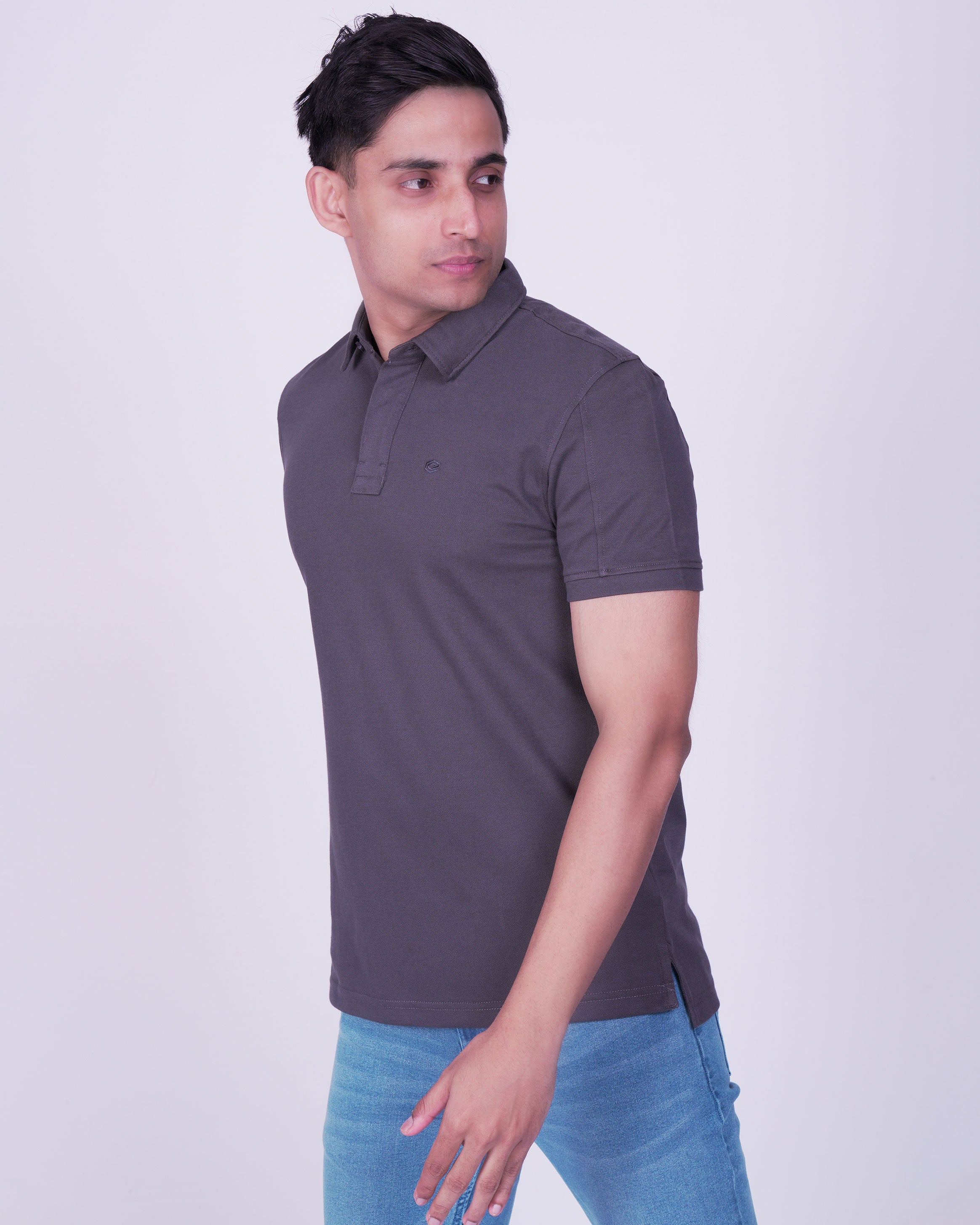 Emerald Polo Plain Slim Fit-Castor Grey