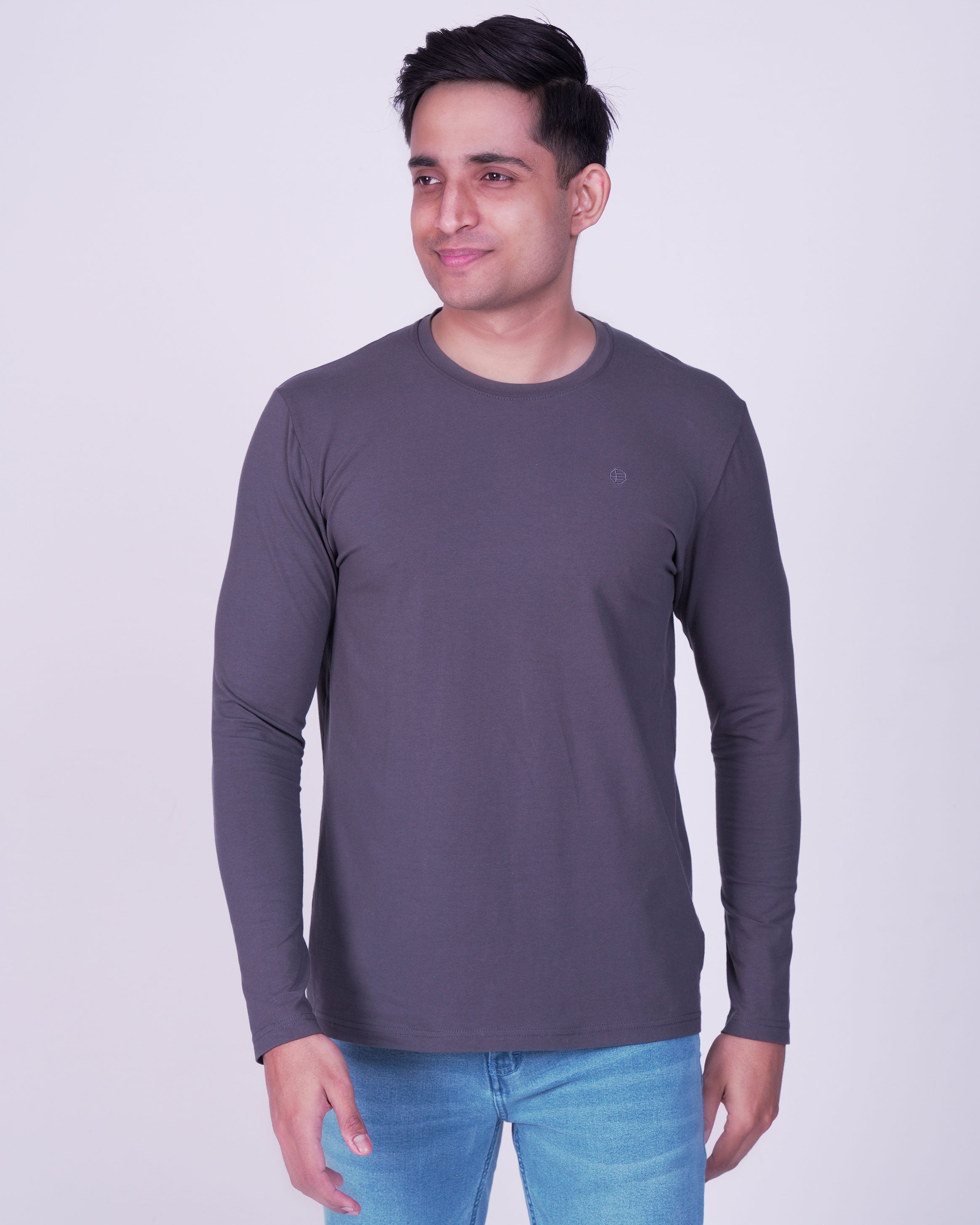 Emerald Crew Neck Plain Slim Fit-Charcoal