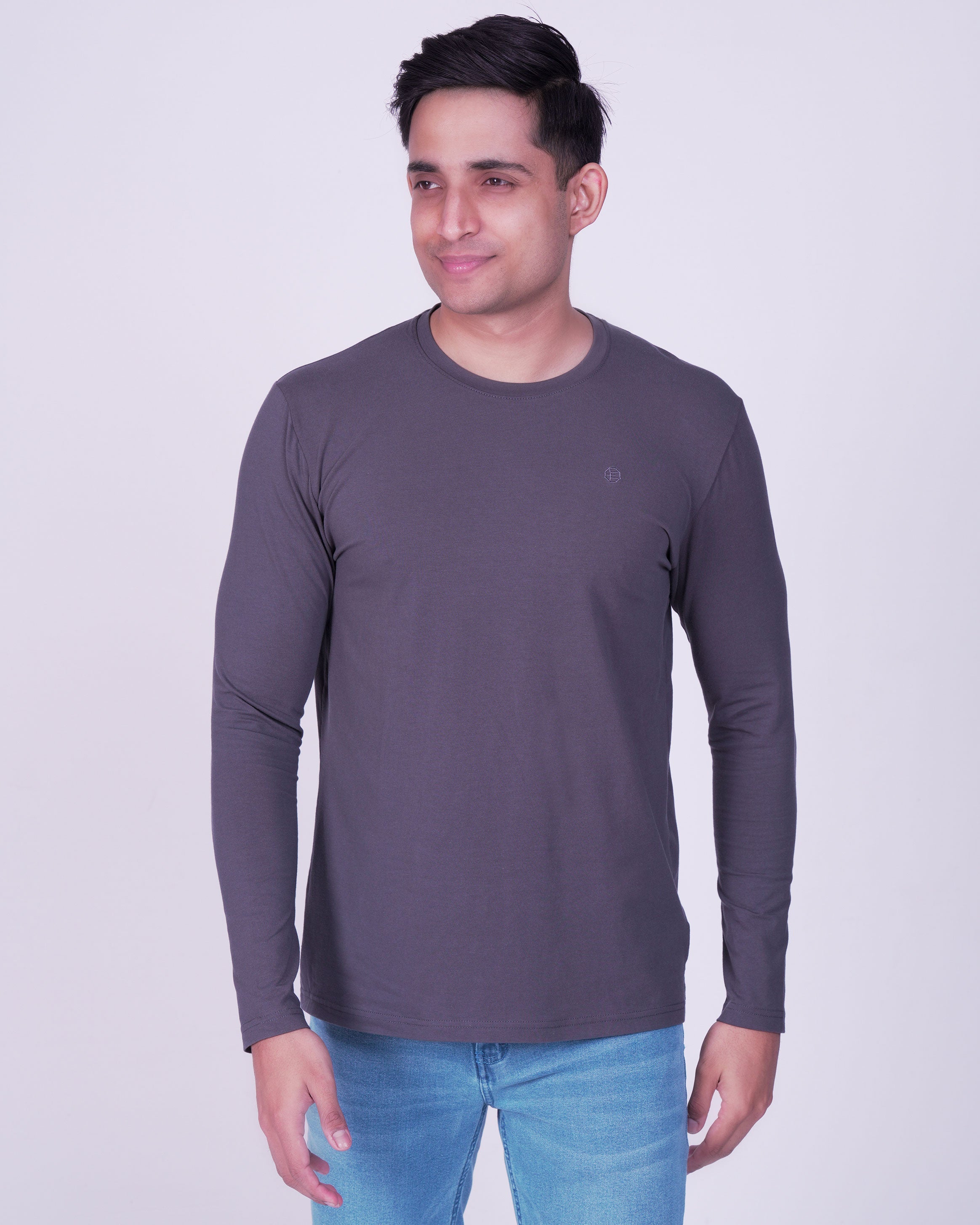 Emerald Crew Neck Plain Slim Fit-Charcoal