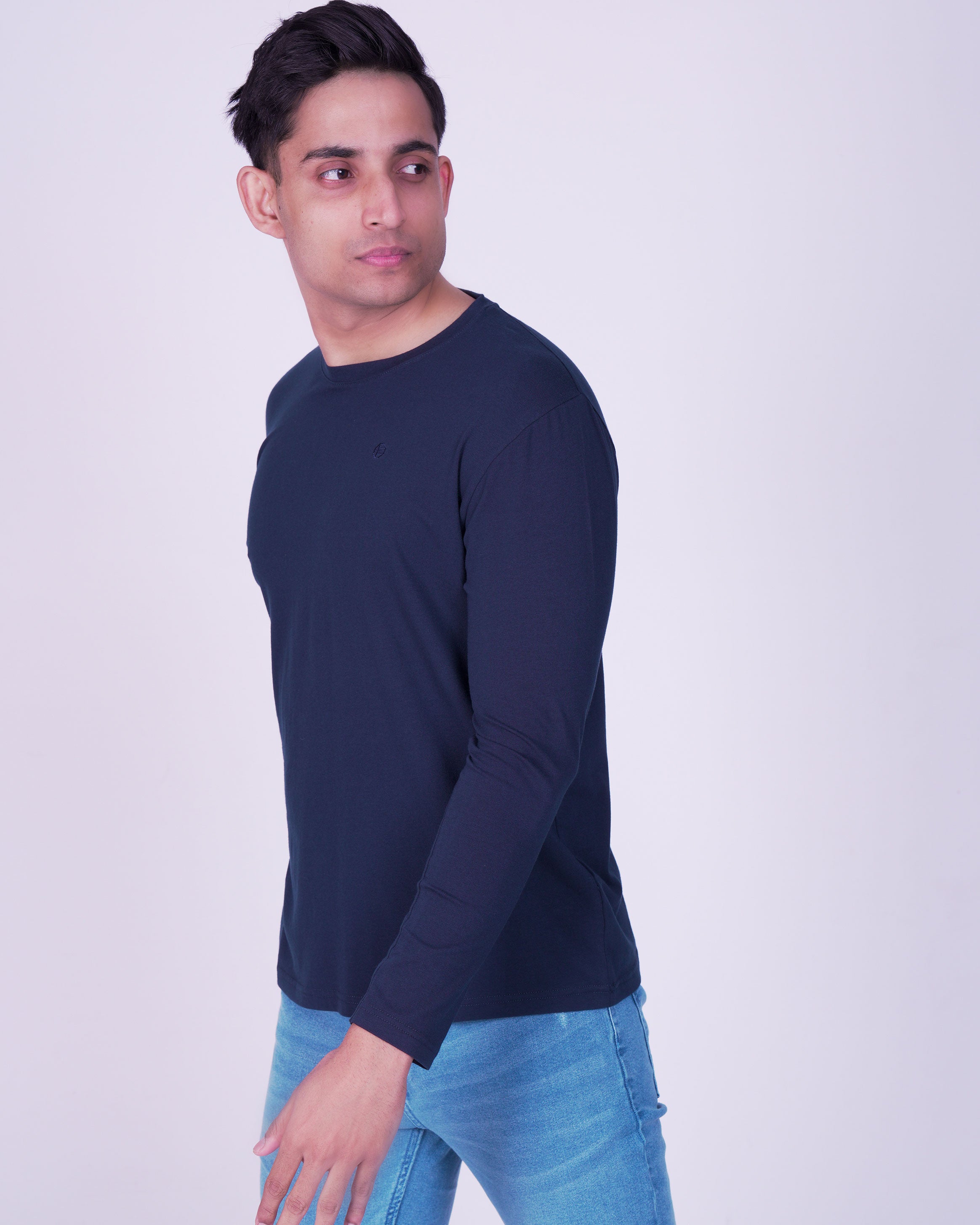 Emerald Crew Neck Plain Slim Fit-Dark Blue