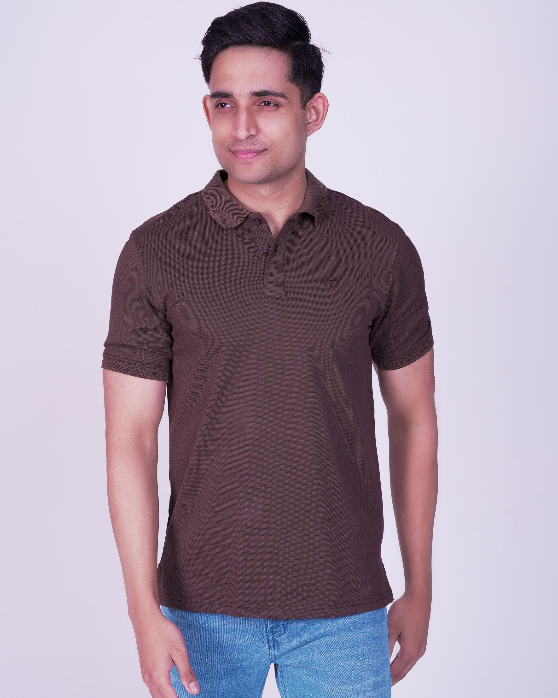 Emerald Polo Pique Solid Slim Fit-Chocolate Truffel