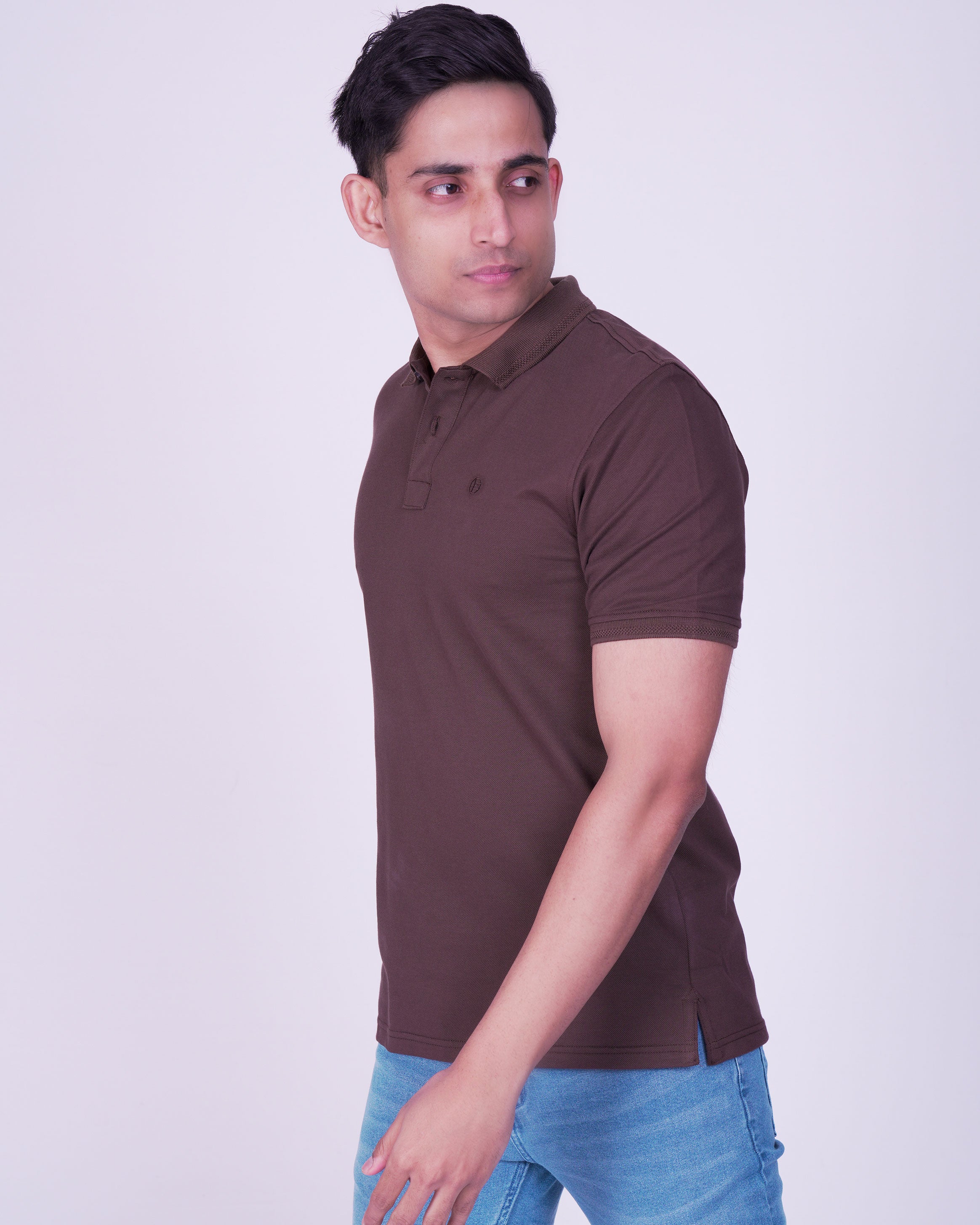 Emerald Polo Pique Solid Slim Fit-Chocolate Truffel