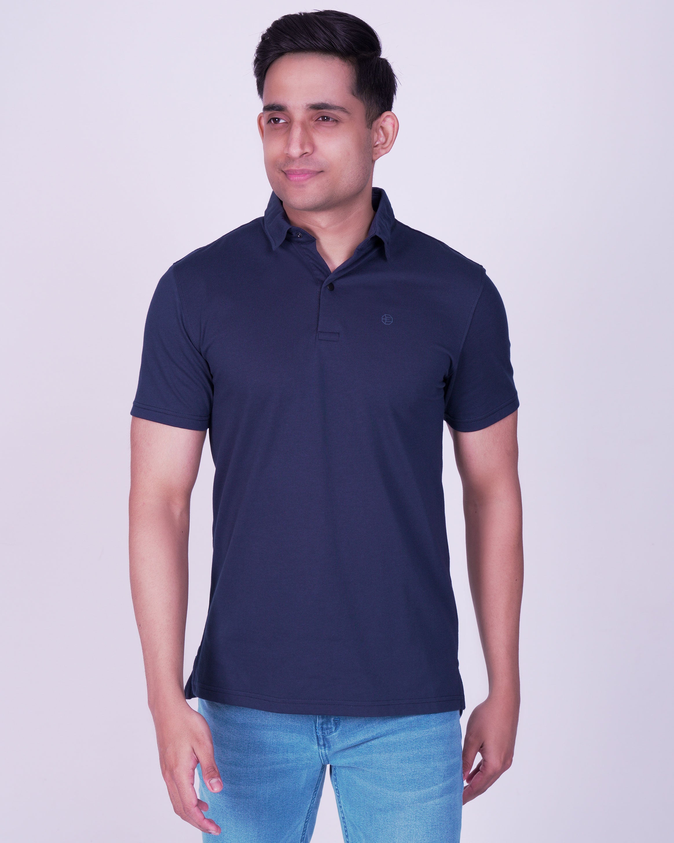 Emerald Polo Plain Slim Fit-Blue Depths