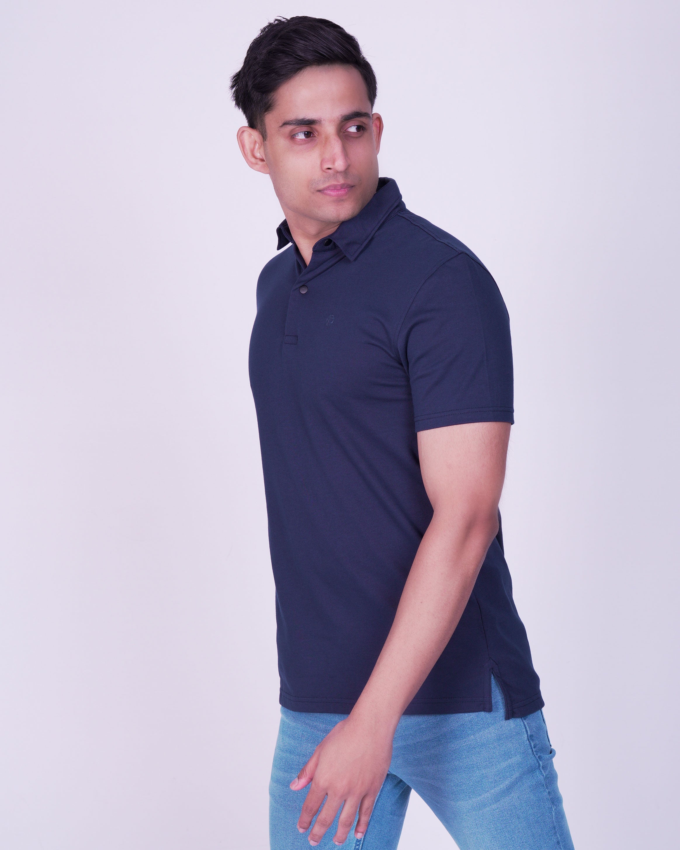 Emerald Polo Plain Slim Fit-Blue Depths