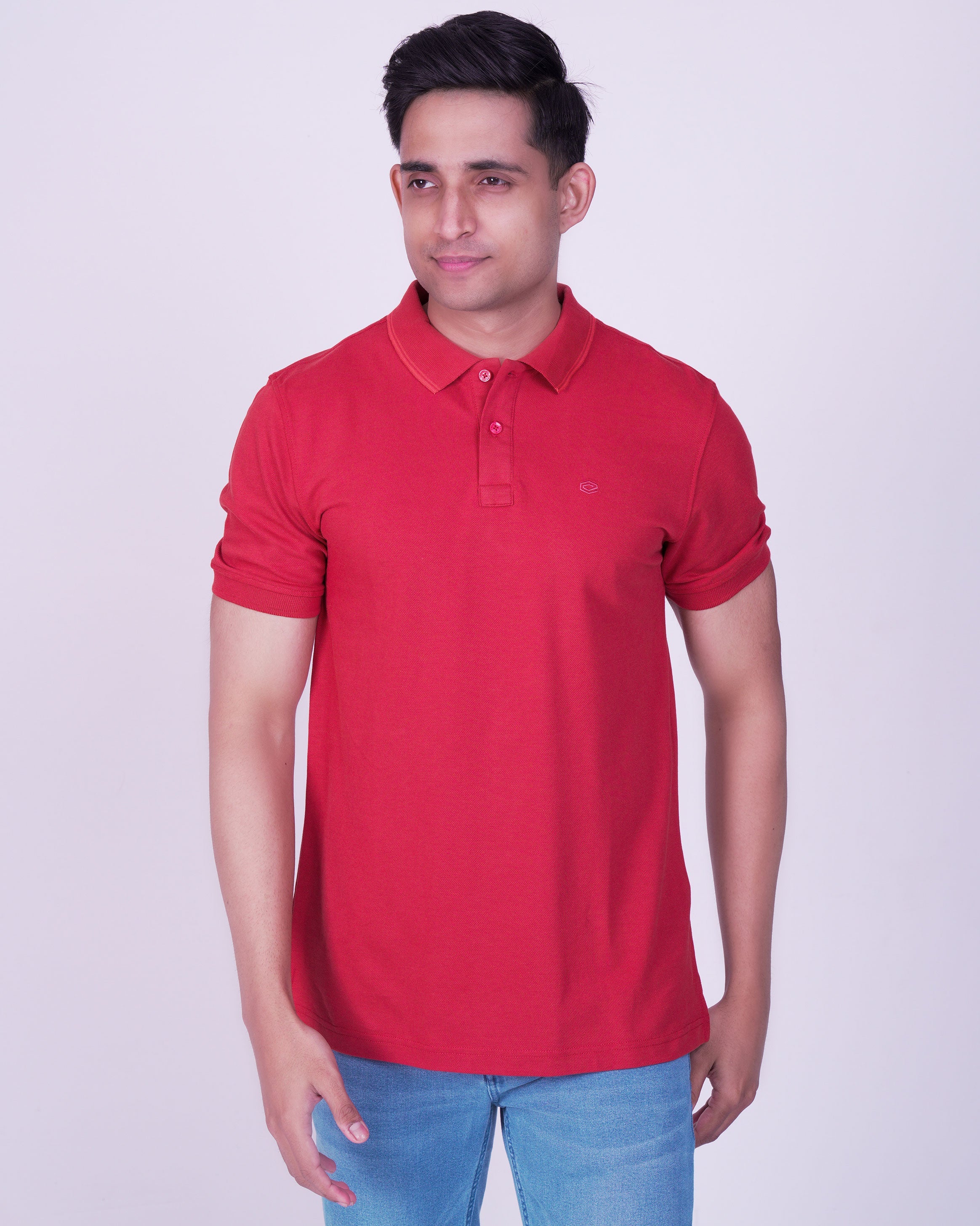 Emerald Polo Pique Solid Slim Fit-Poppy Red