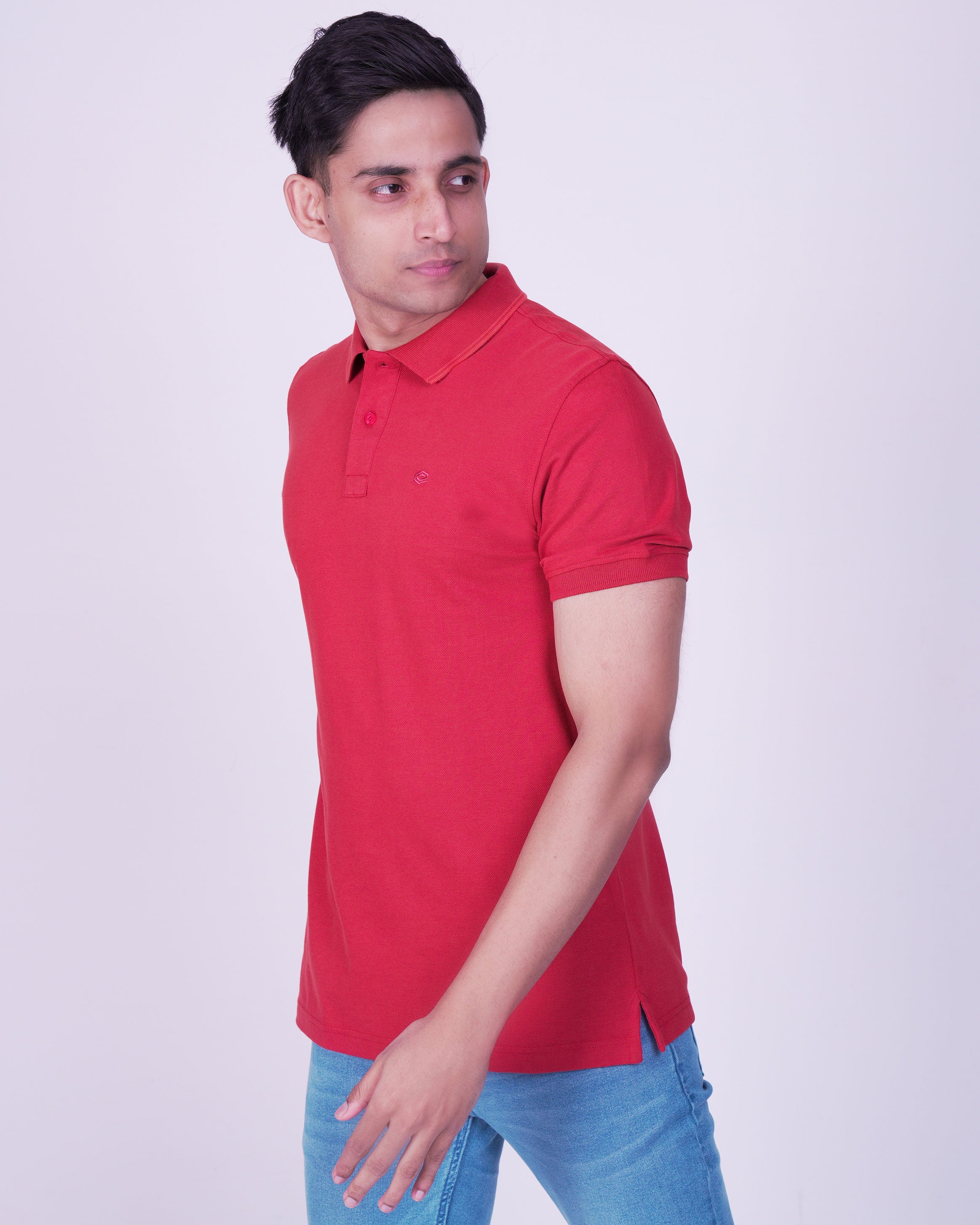 Emerald Polo Pique Solid Slim Fit-Poppy Red