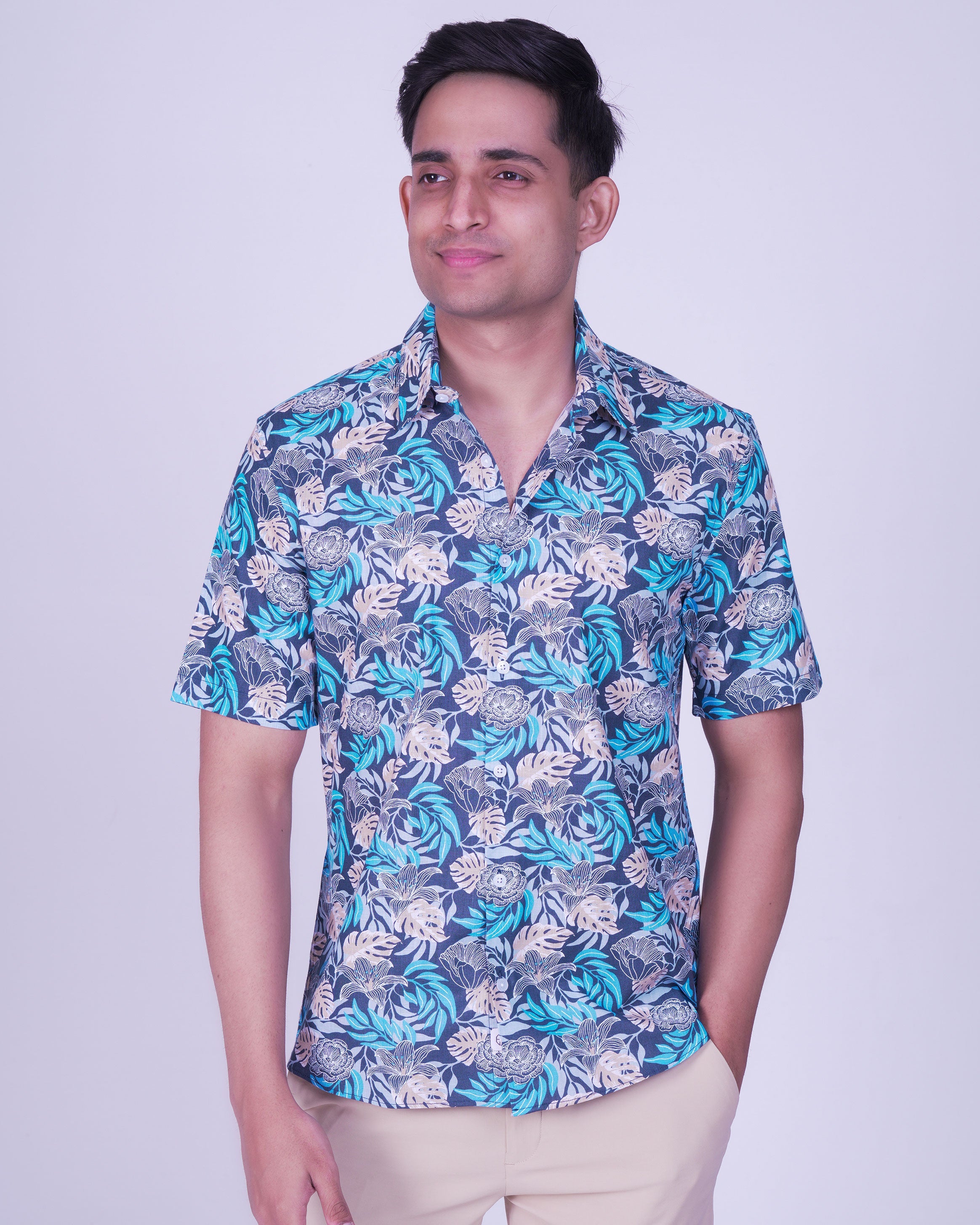 Emerald Casual Printed Leisure Fit-Blue Depths