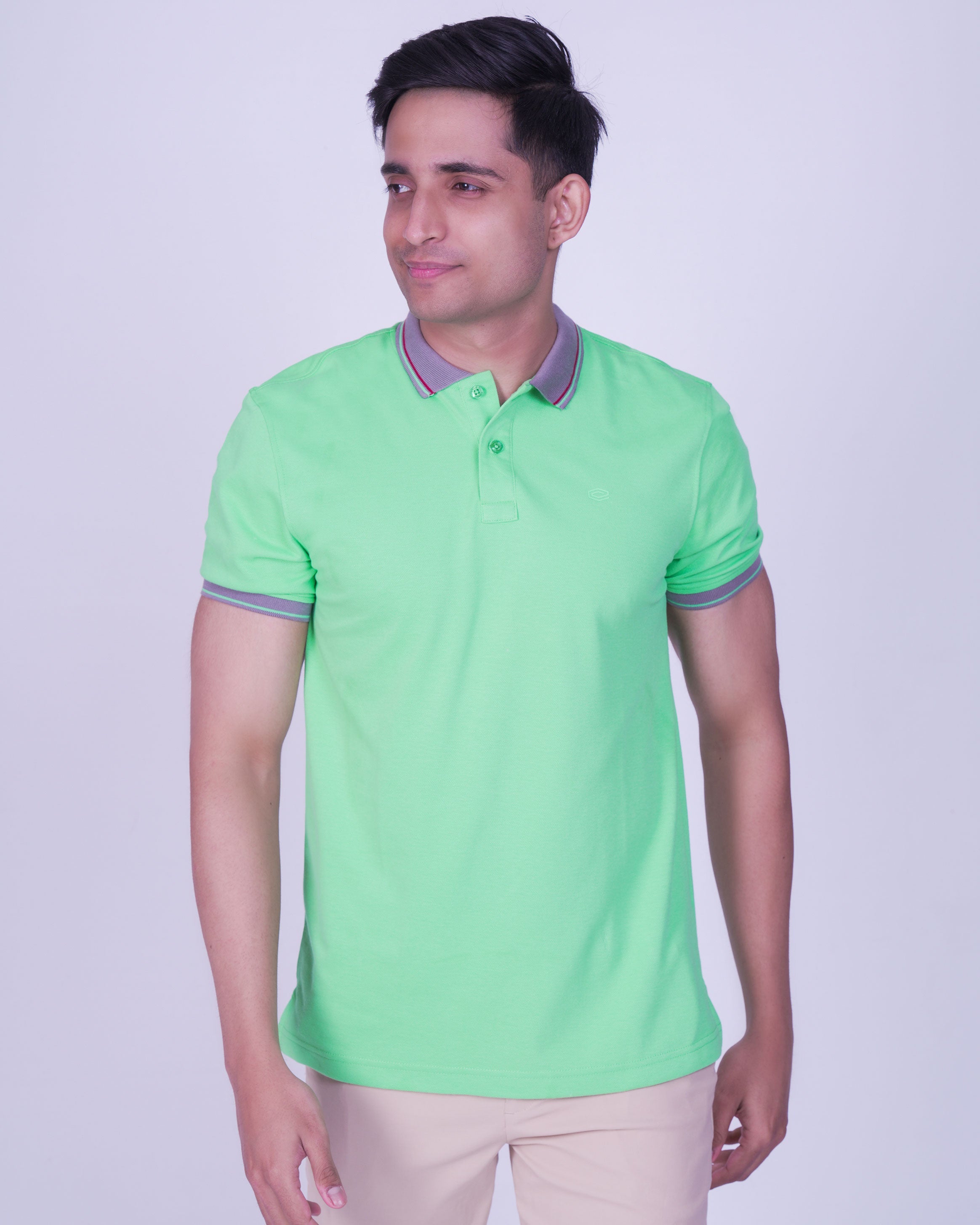 Emerald Polo Pique Solid Slim Fit-Pistachio Green