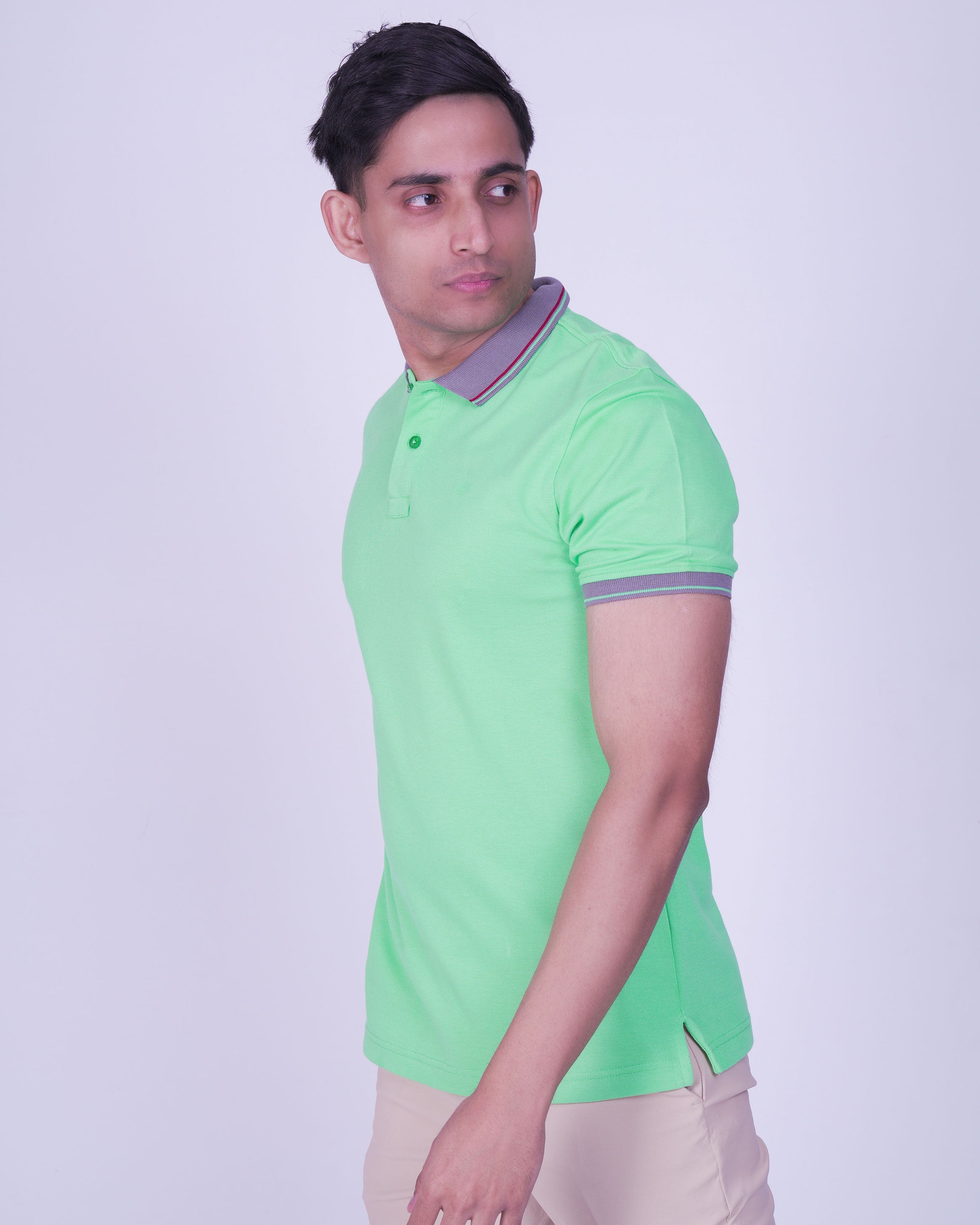 Emerald Polo Pique Solid Slim Fit-Pistachio Green