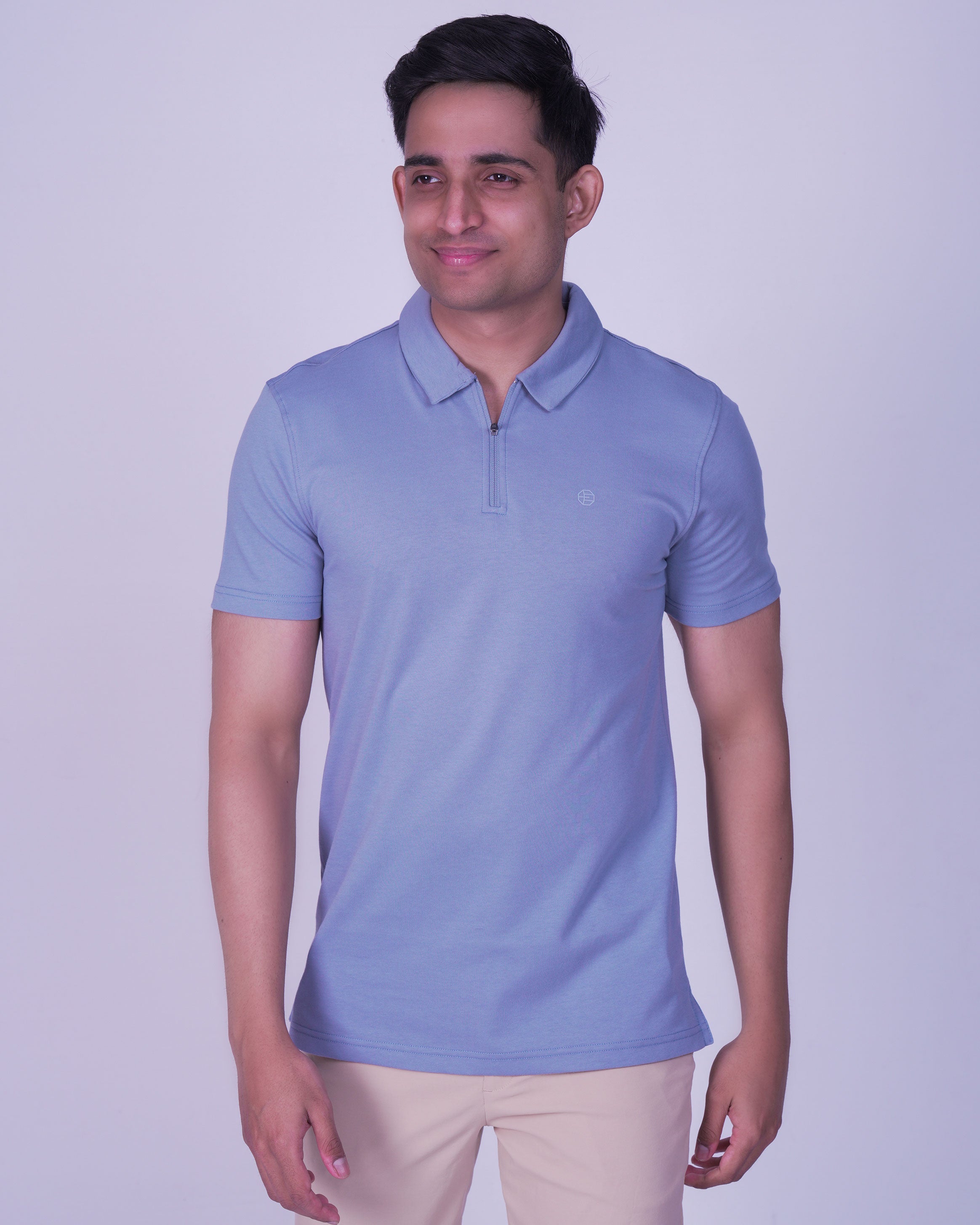 Emerald Zipper Polo Plain Slim Fit-Dapple Grey