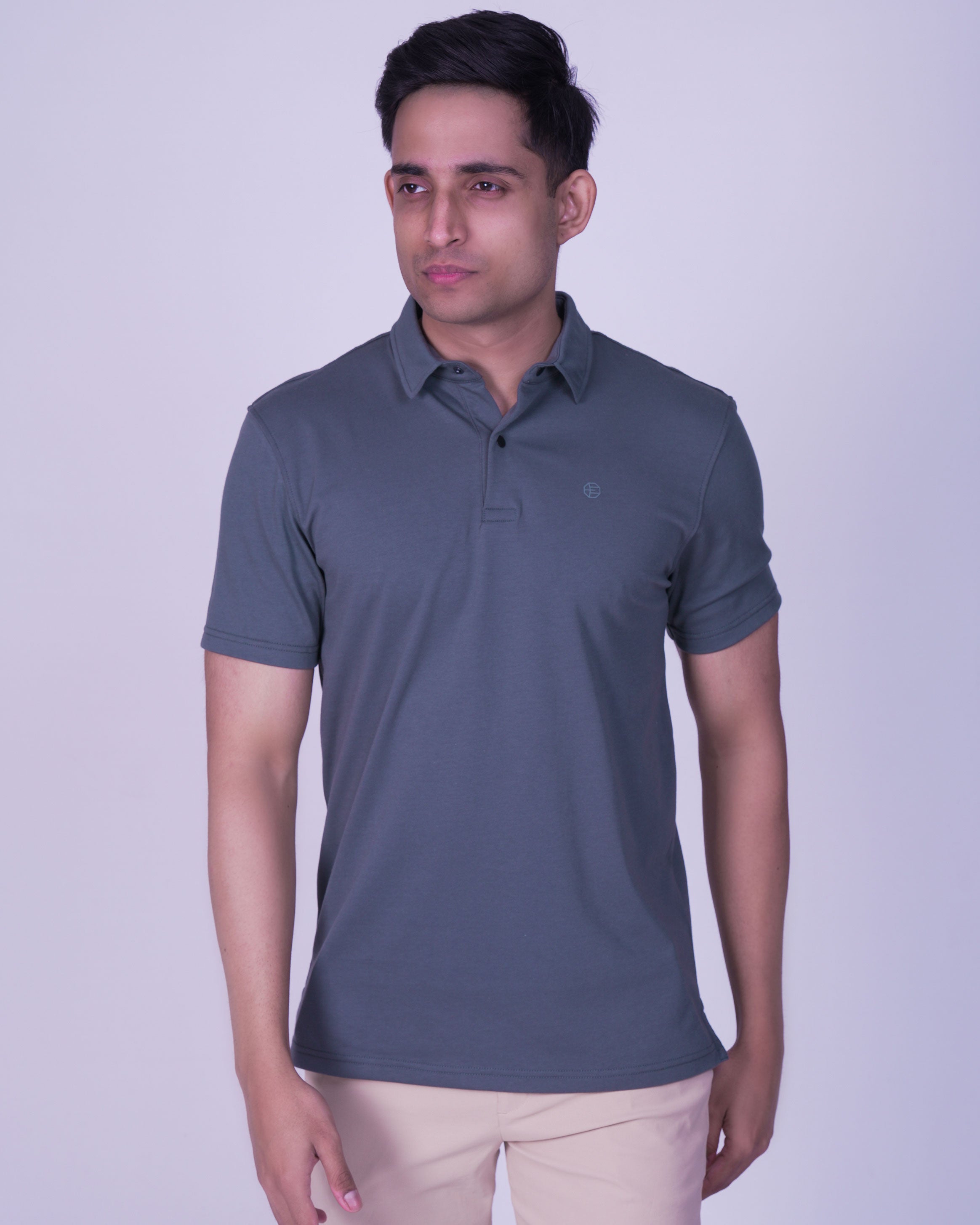 Emerald Polo Plain Slim Fit-Cloud Burst