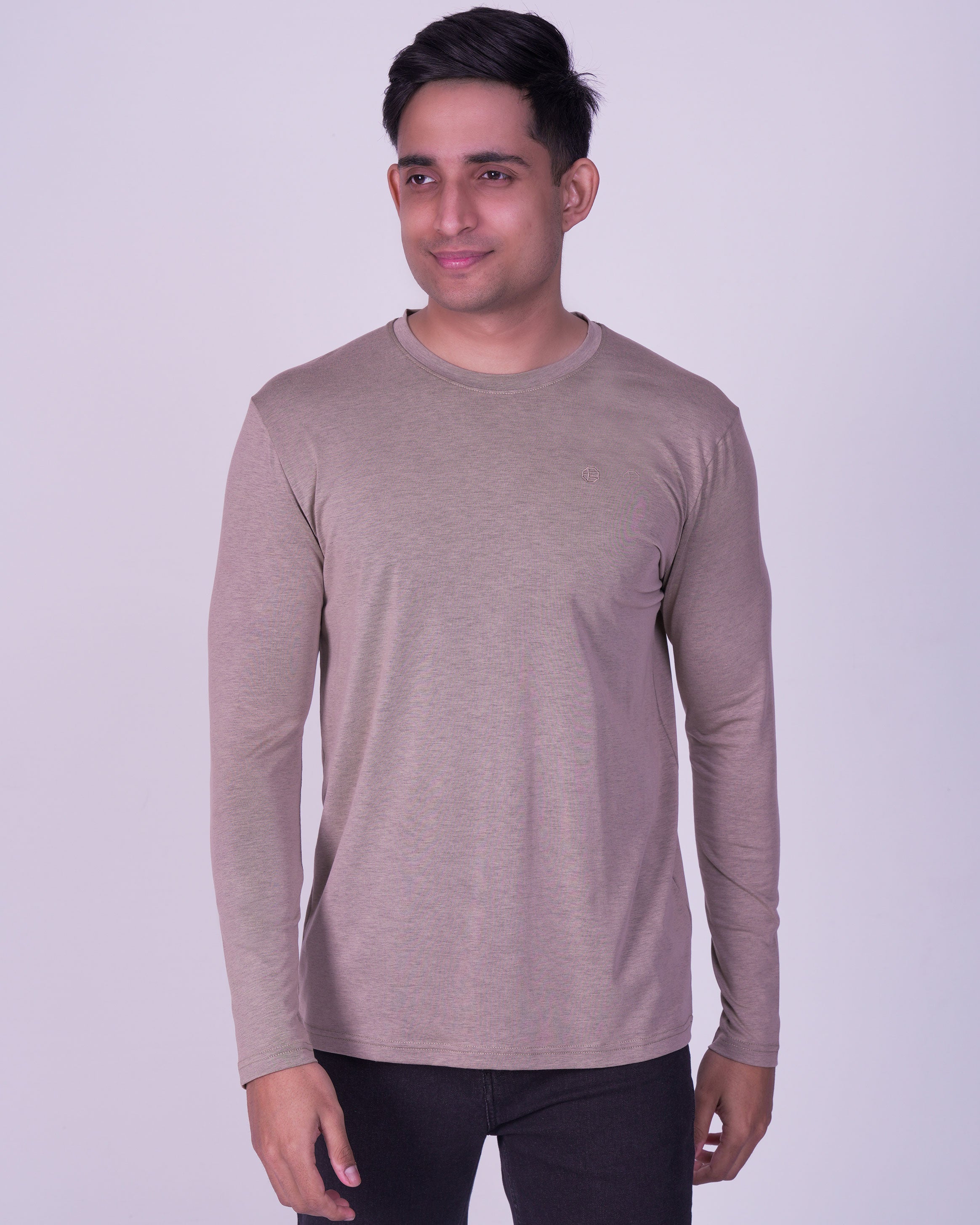 Emerald Crew Neck Plain Slim Fit-Pine Bark